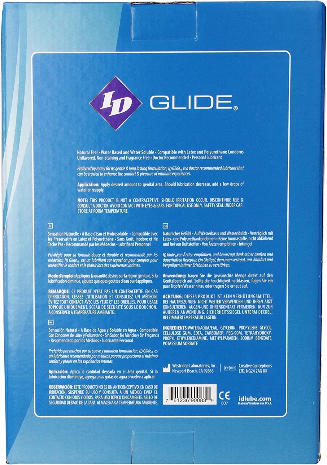 ID Lubricants Glide 128 Fl Oz Natural Feel Water-Based Personal Lubricant, Clear, 128 Oz