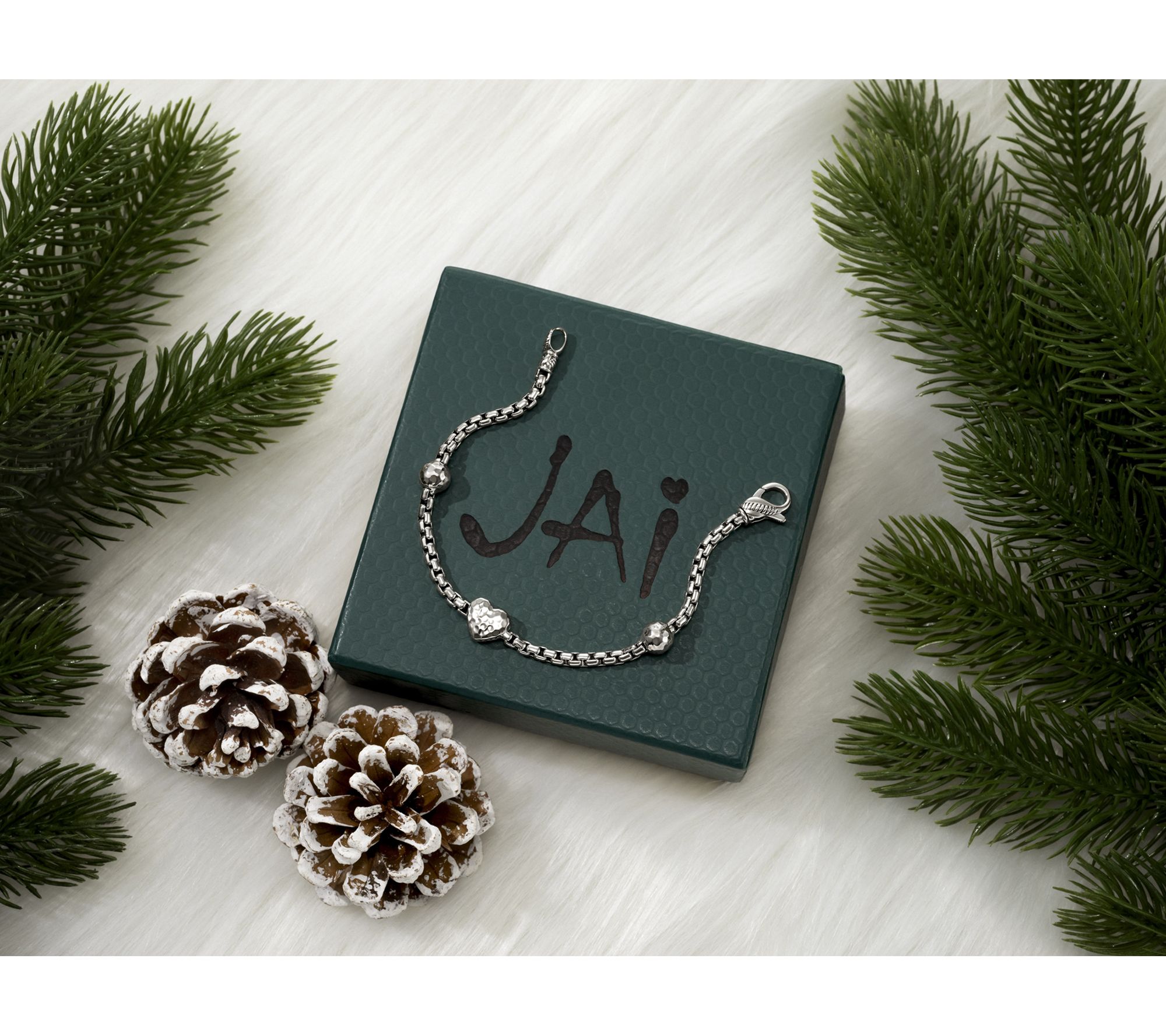 JAI Sterling Silver Symbols of Love 3.7mm Box Chain Bracelet, 12.5g