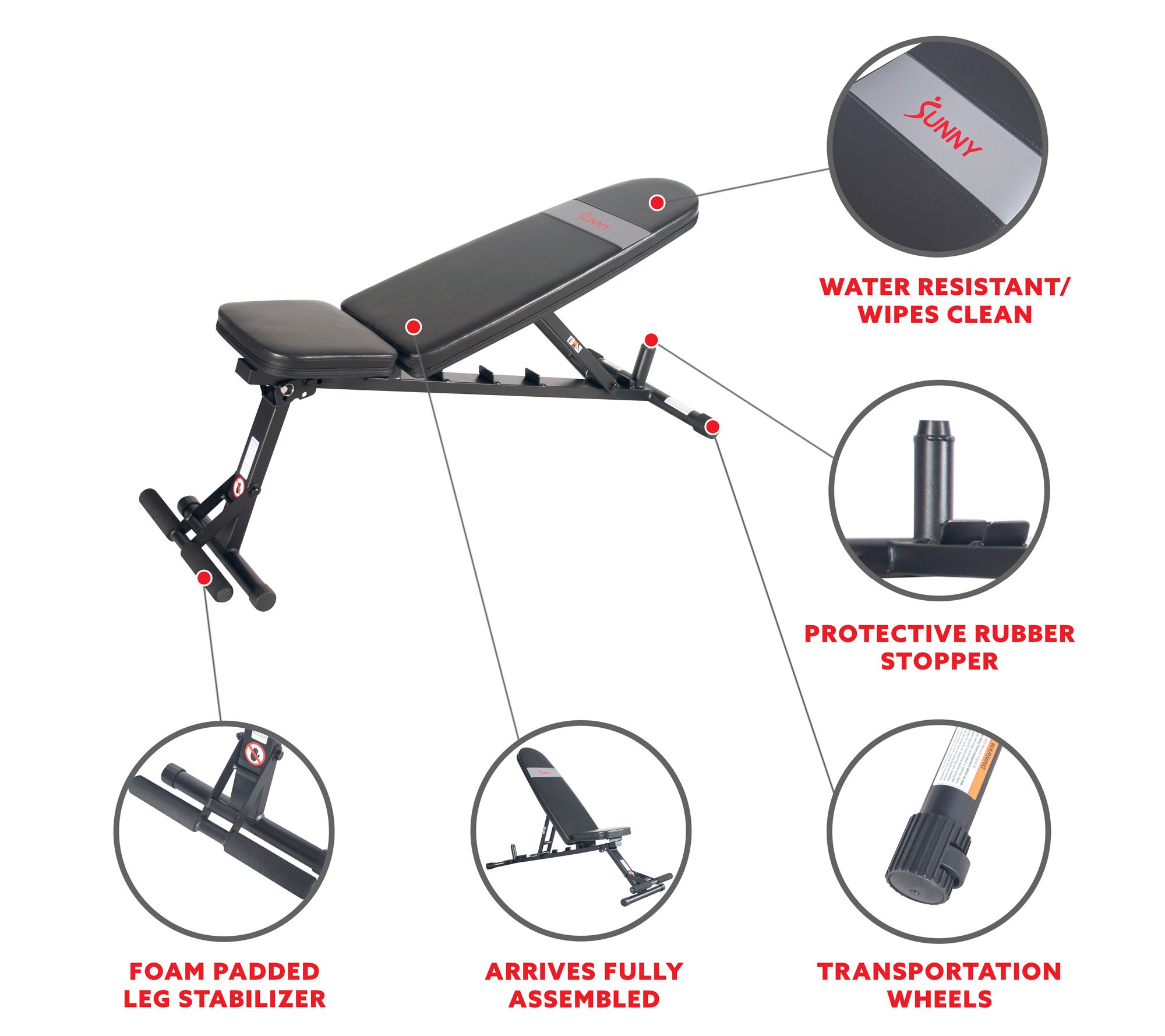 Sunny Health Fitness Adjustable Weight Bench -F-BH6921