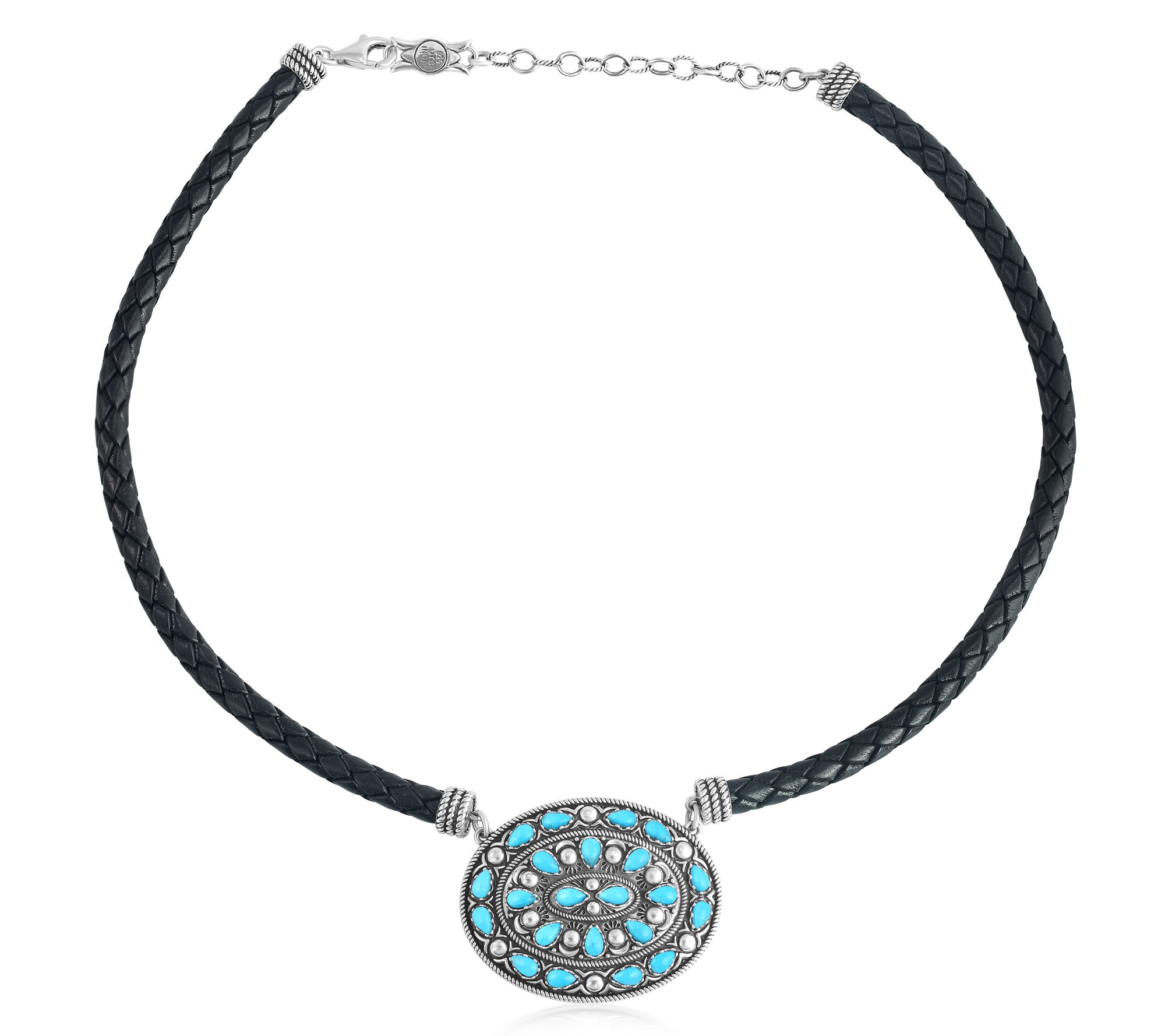 American West Sterling Oval Gemstone Leather Necklace