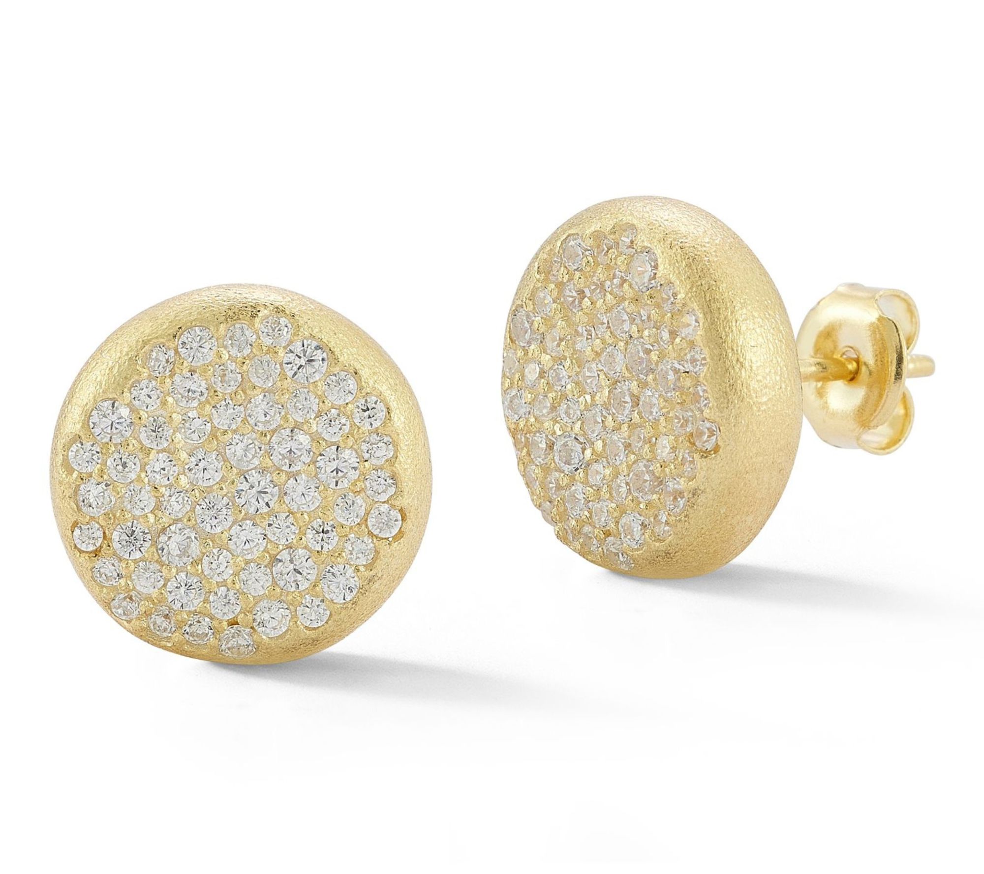Sterlina Silver Pave Satin Button Stud Earrings, Sterling