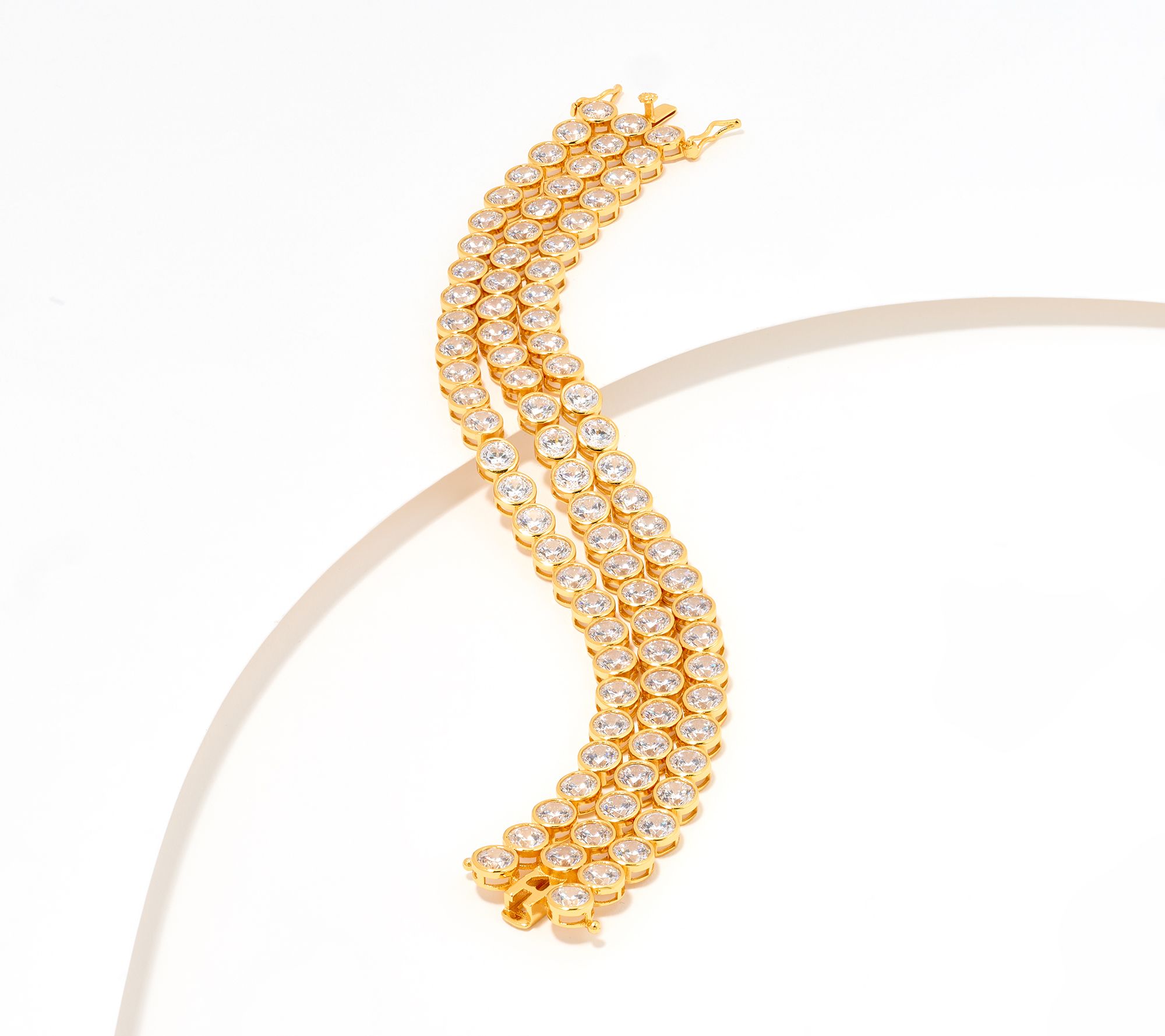 Diamonique Triple Strand Bezel Set Bracelet, Sterling Silver