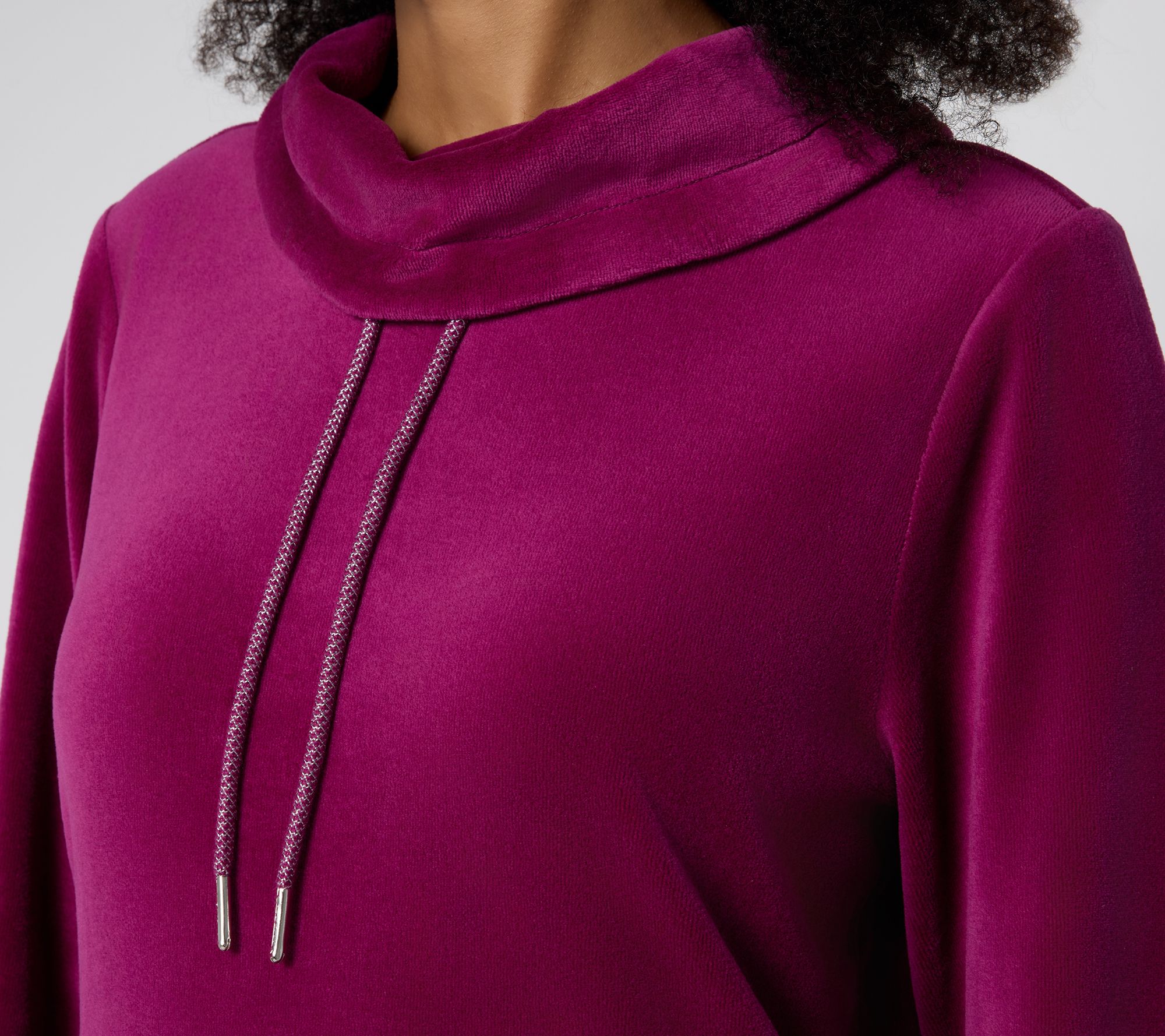 Denim & Co. Active Velour Cowl Neck Pullover Top