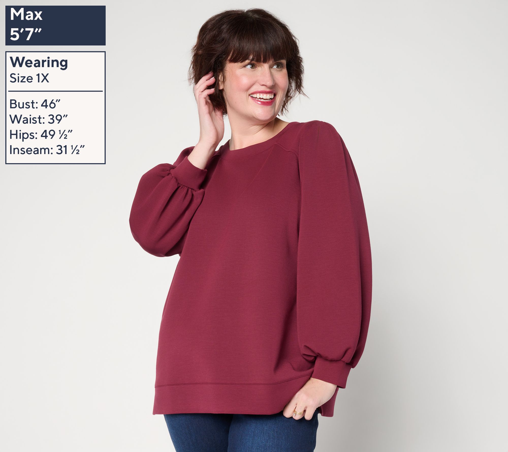 Belle by Kim Gravel Reg ScubaLuxe Mega Blouson Sleeve Top