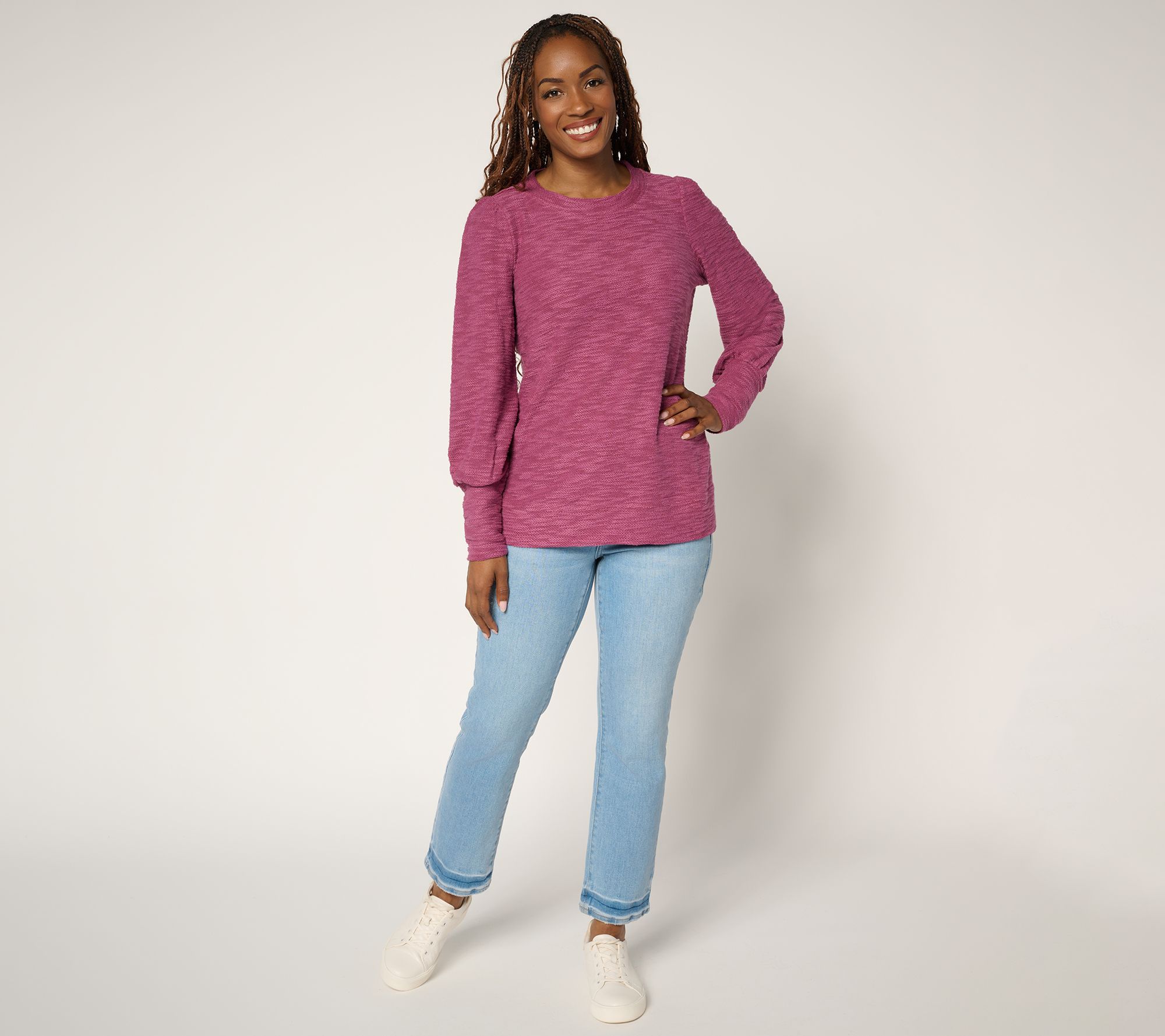 Belle by Kim Gravel Sweatshirt Slub Crewneck Bishop Slv Top
