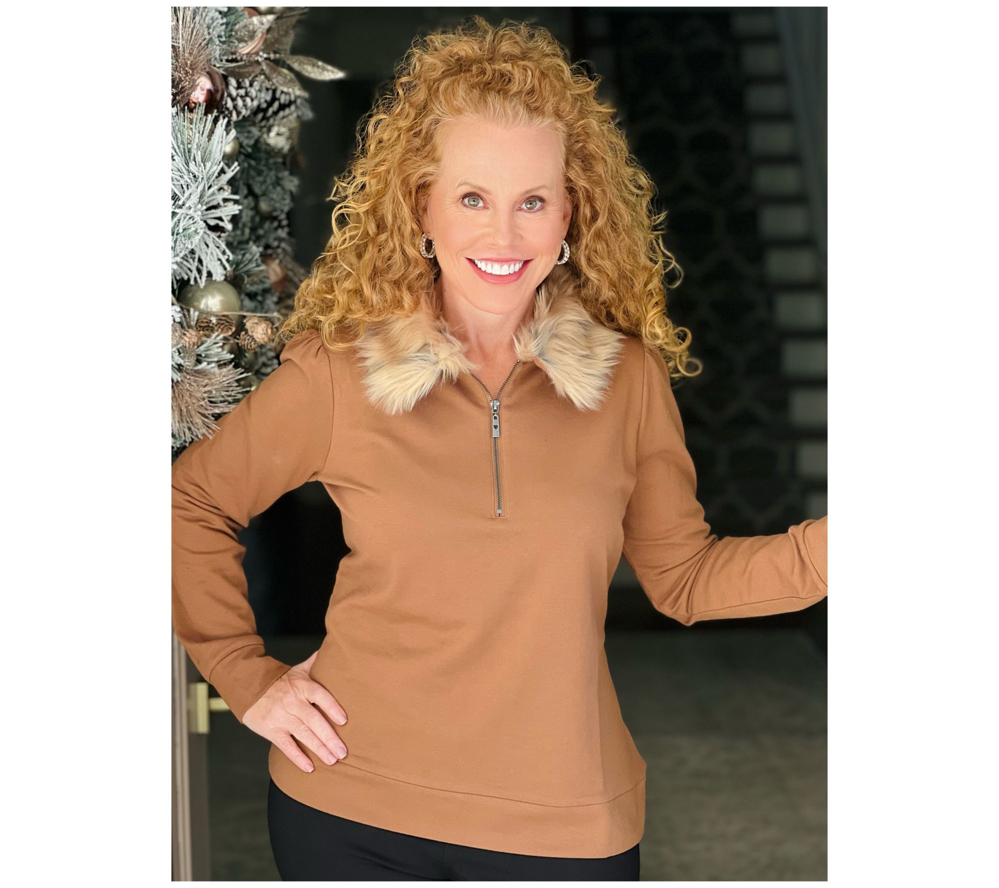 Jingle Belles by Kim Gravel Faux Fur Half Zip Sweatshirt