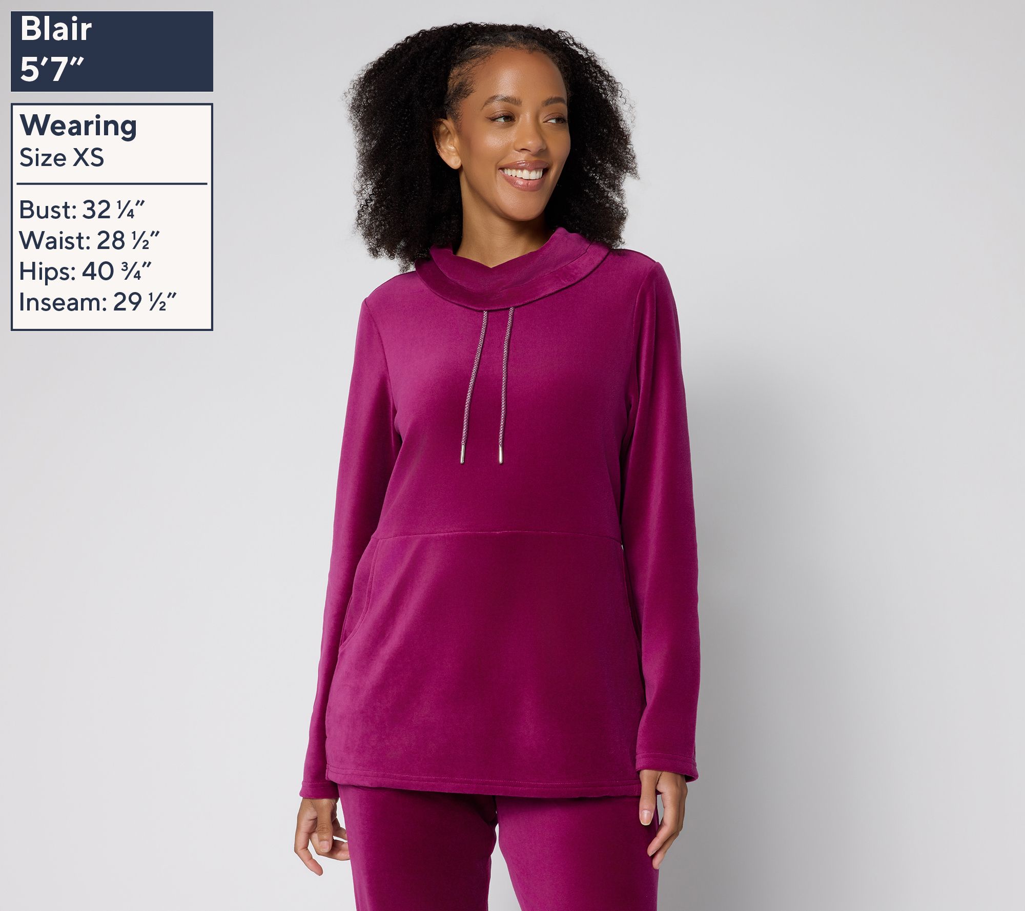 Denim & Co. Active Velour Cowl Neck Pullover Top