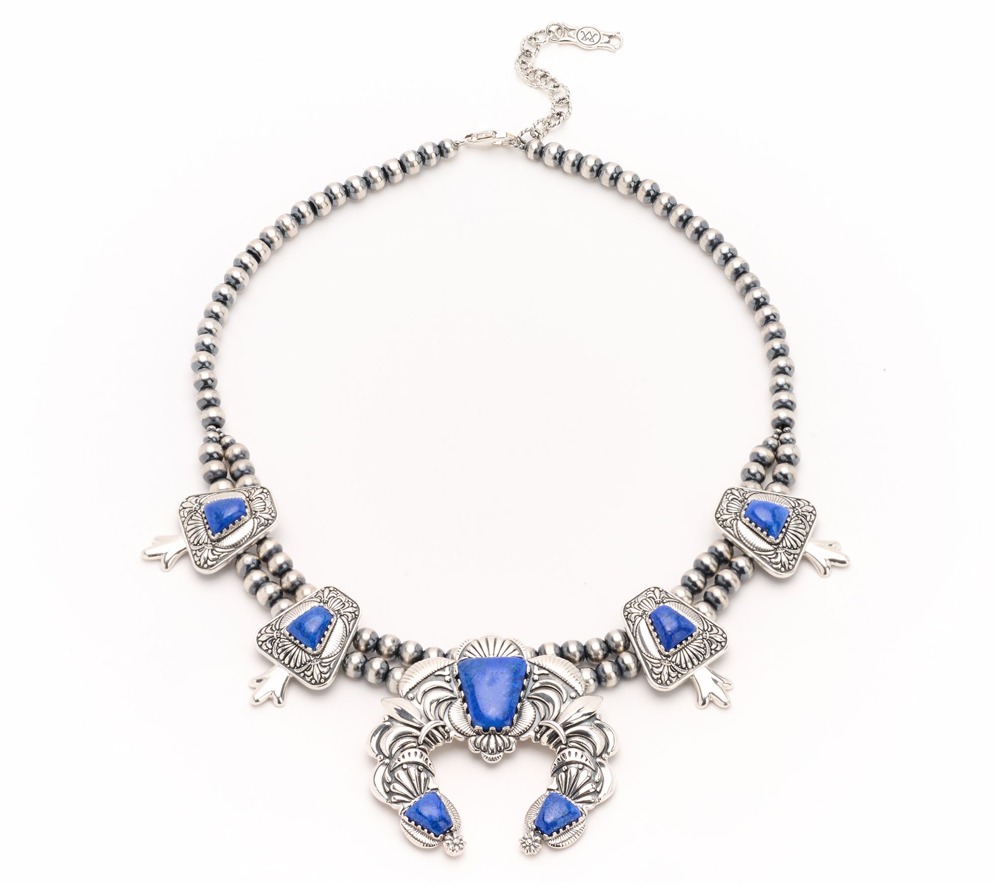 American West Sterling Silver Gemstone Squash Blossom Necklace