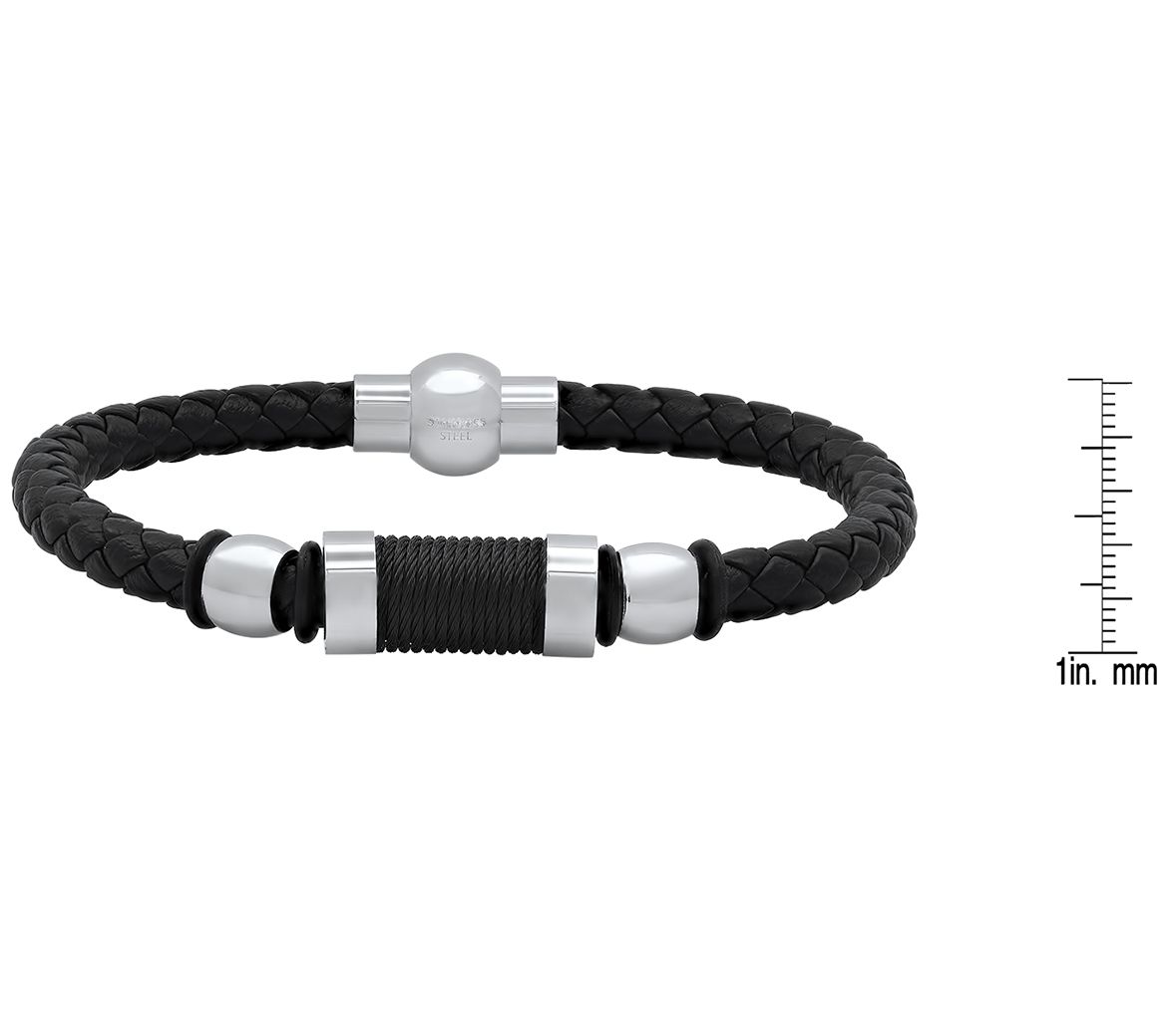 Steel by Design Men's Braided Genuine Leather Bracelet