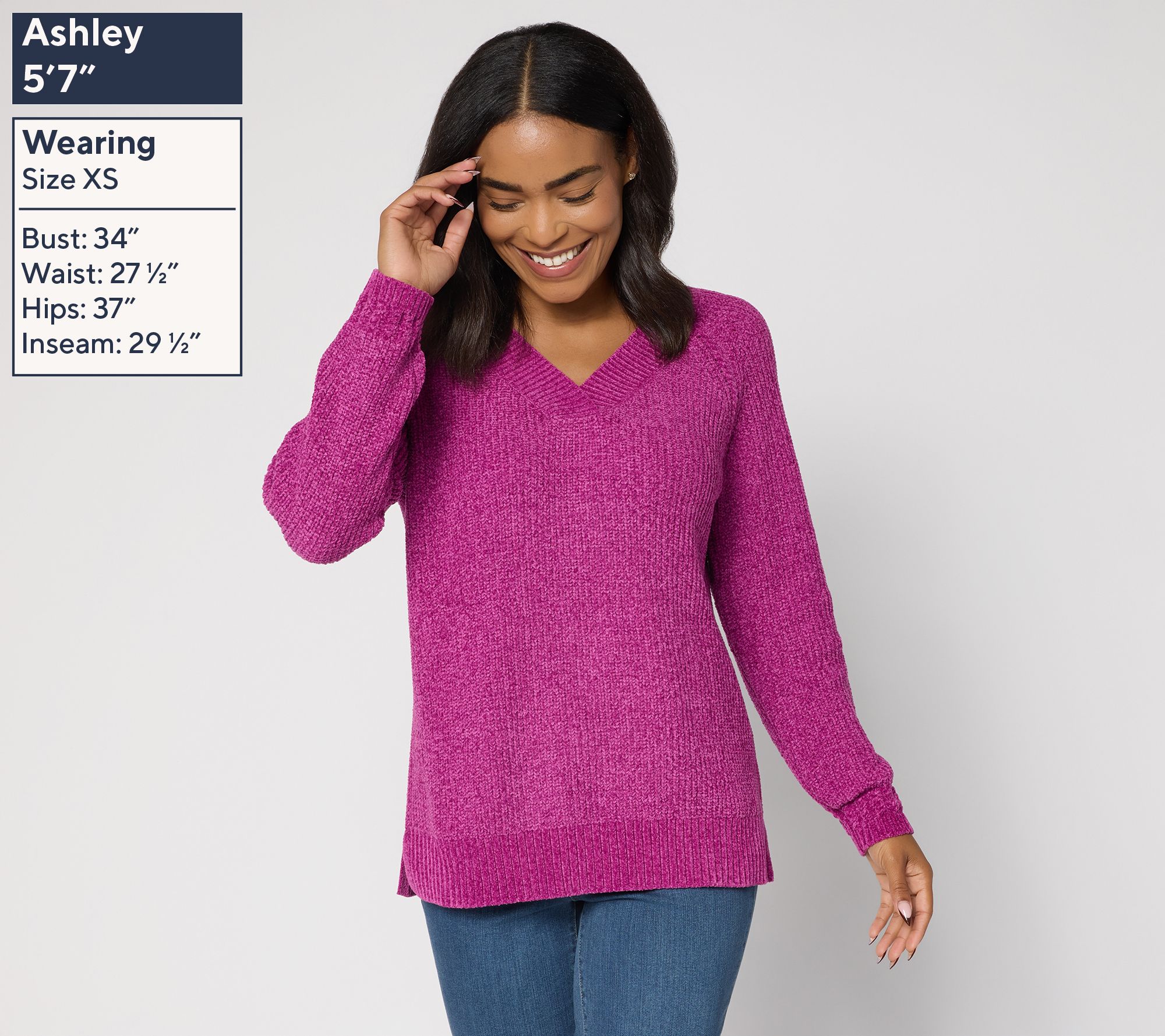 Belle by Kim Gravel Chenille Shaker Knit V-Neck Sweater