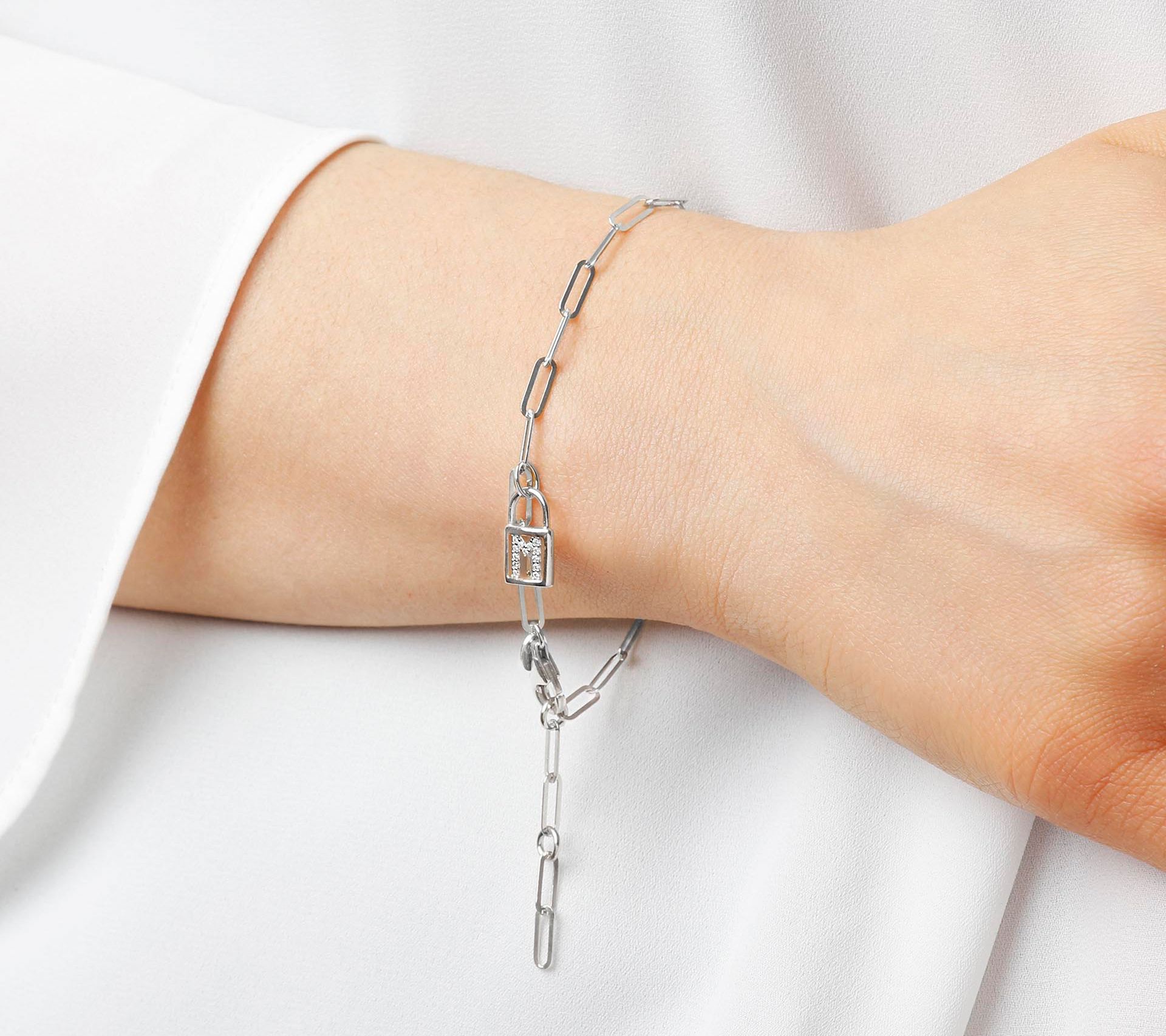 Diamonique Initial Lock Paperclip Bracelet, Ste rling Silver