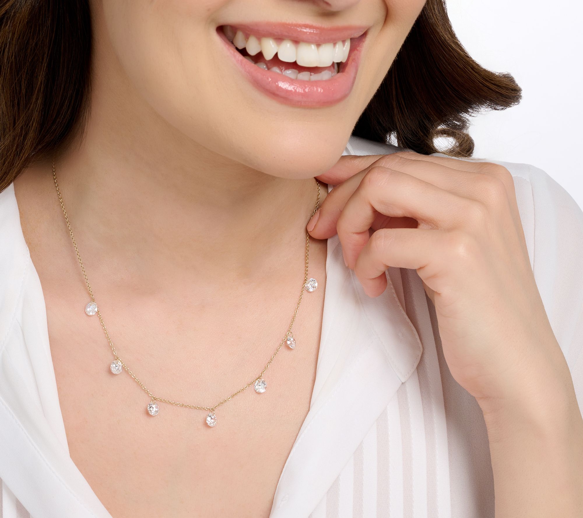 Diamonique Classics Round Station Necklace, Sterling Silver