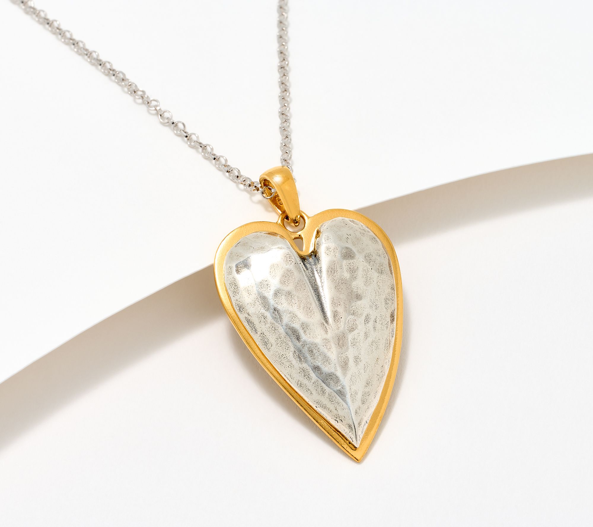 Or Paz Sterling Silver Two-Tone Elongated Heart Necklace, 7.5g