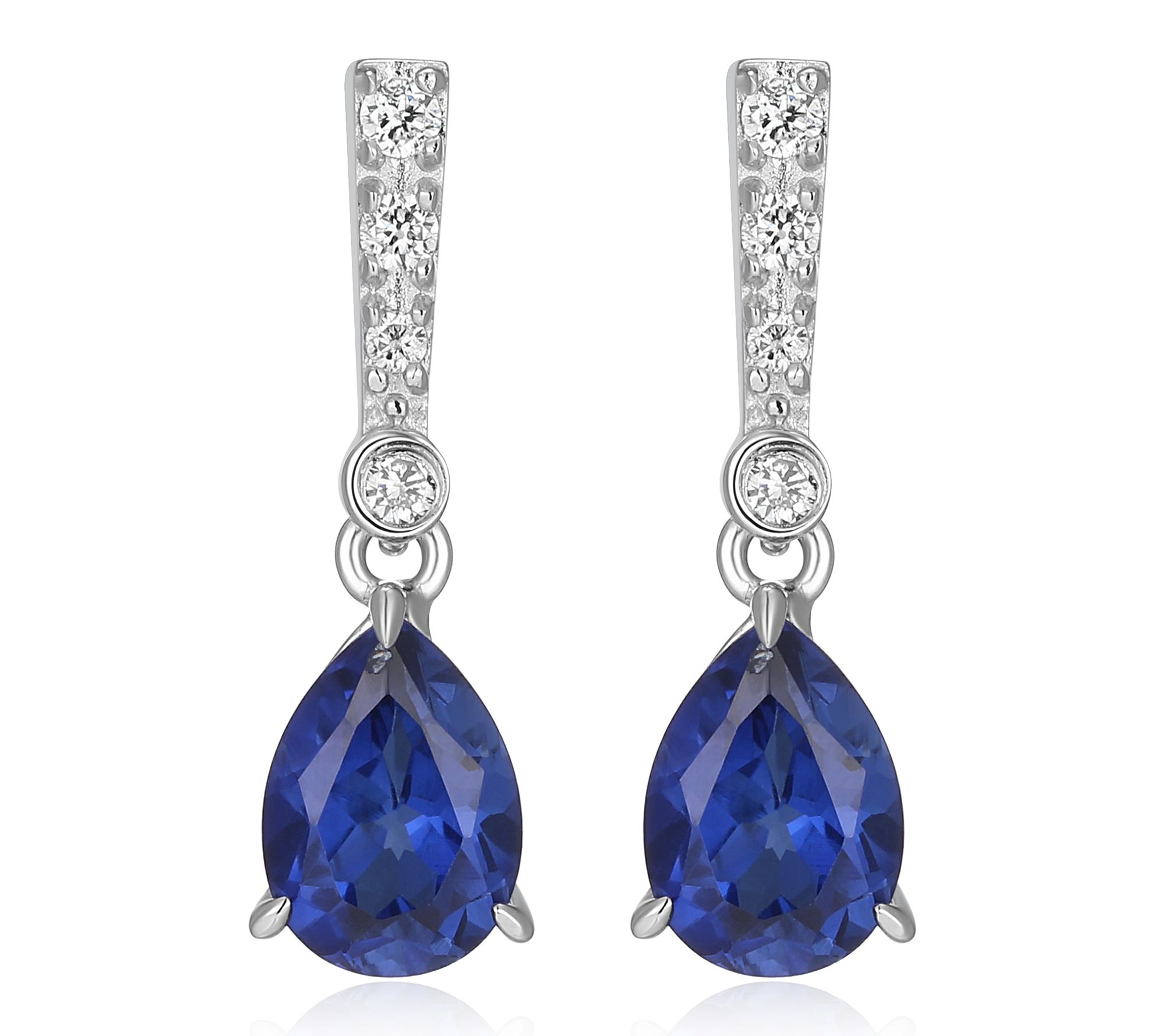 LuxLab Grown Sapphire & Diamond Drop Earrings, Sterling Silver