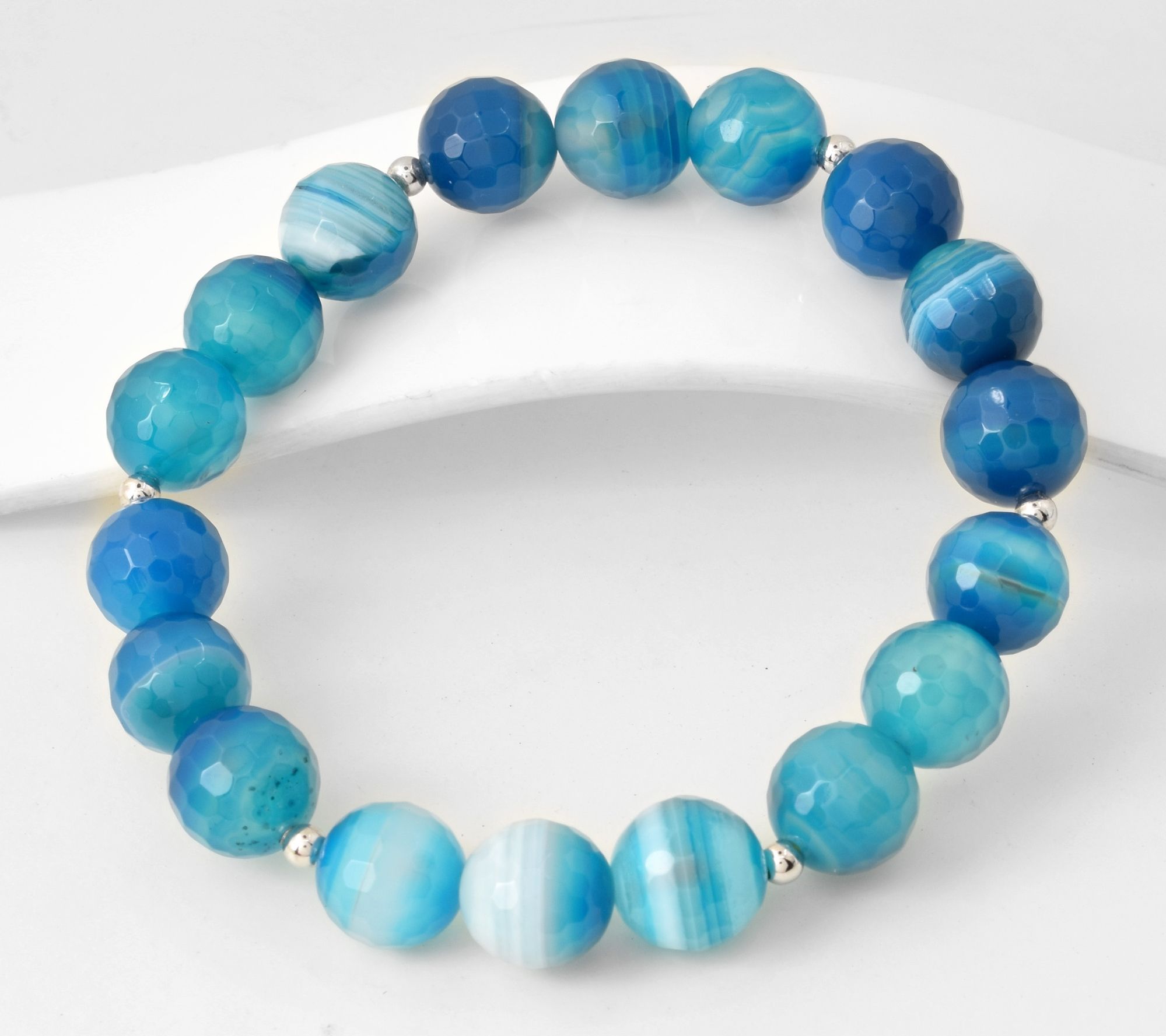 Sterling Silver Blue Chalcedony Bead Bracelet