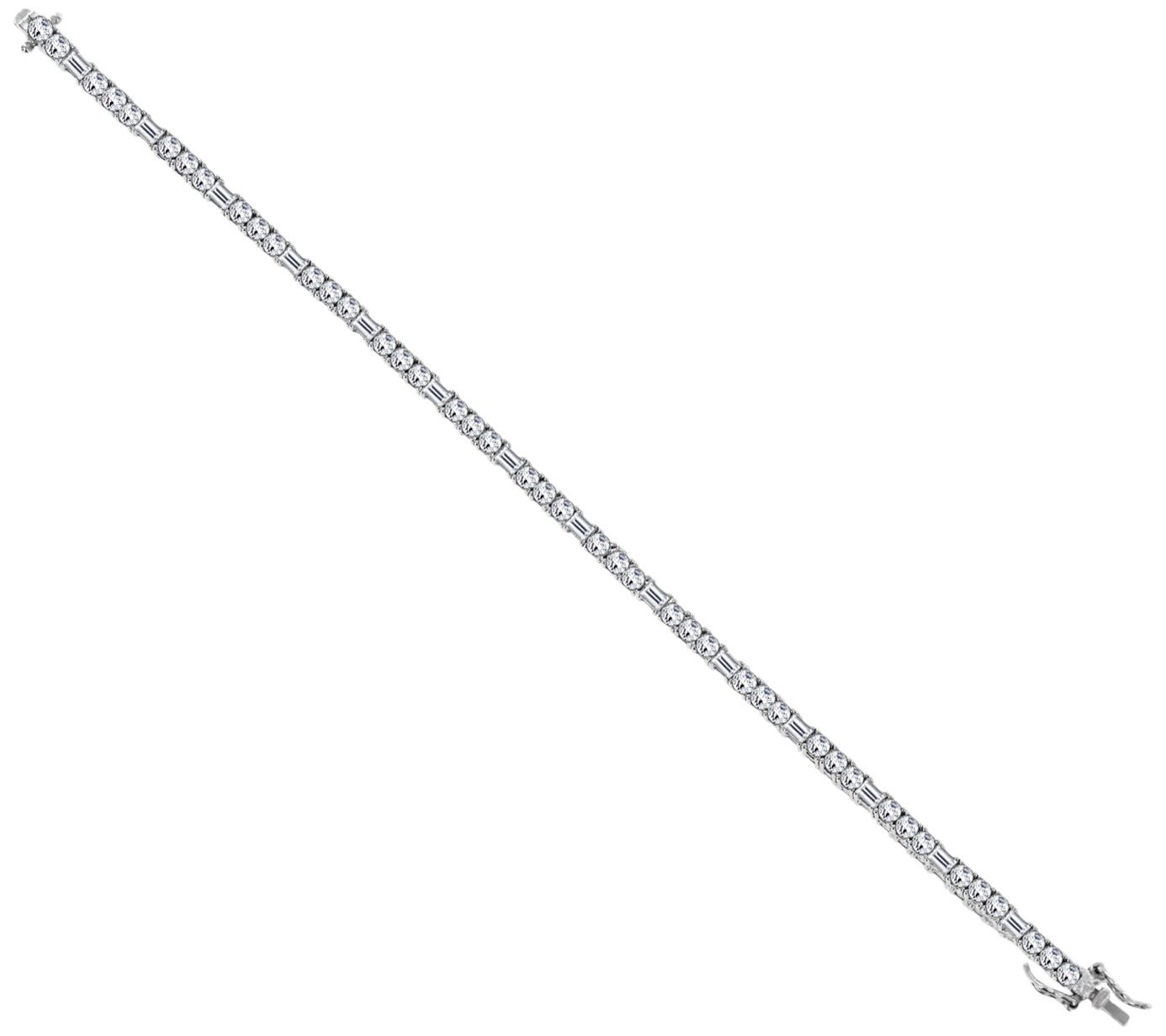 Diamonique Round and Baguette Tennis Bracelet,Platinum Clad