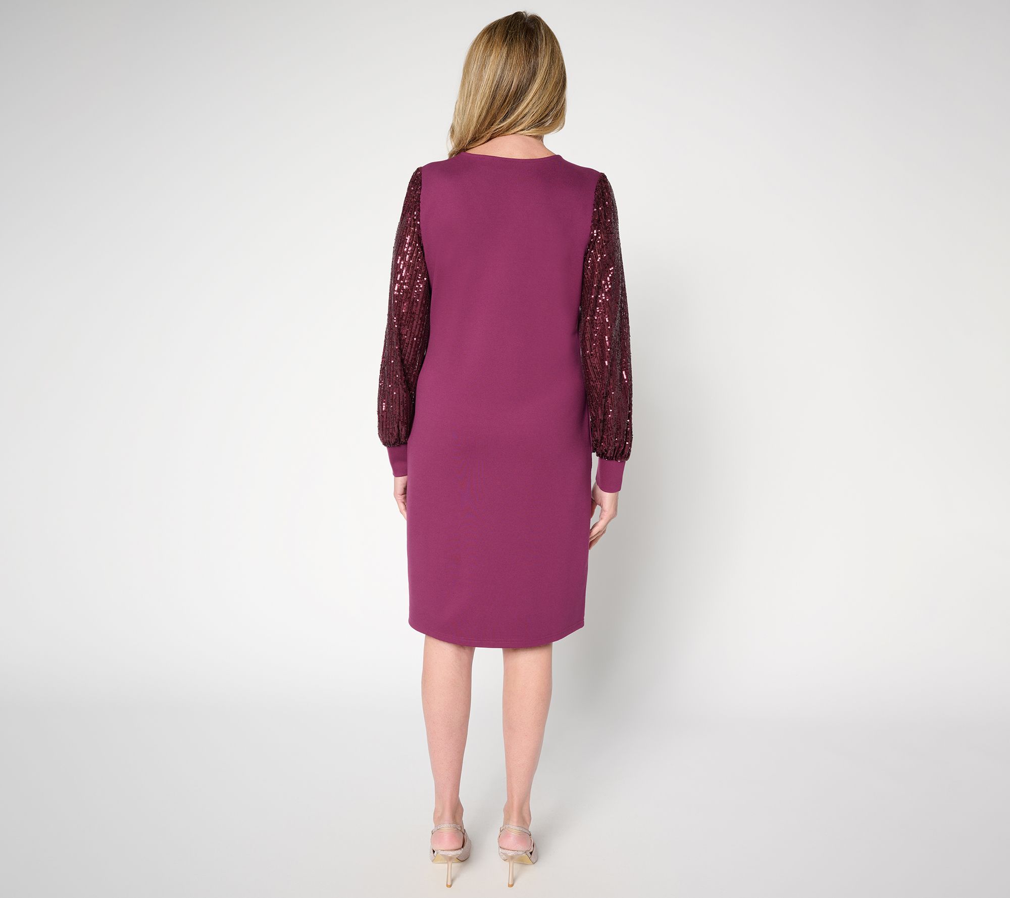 Jingle Belles by Kim Gravel Regular Ponte Dress w/ Sequin Sleeves