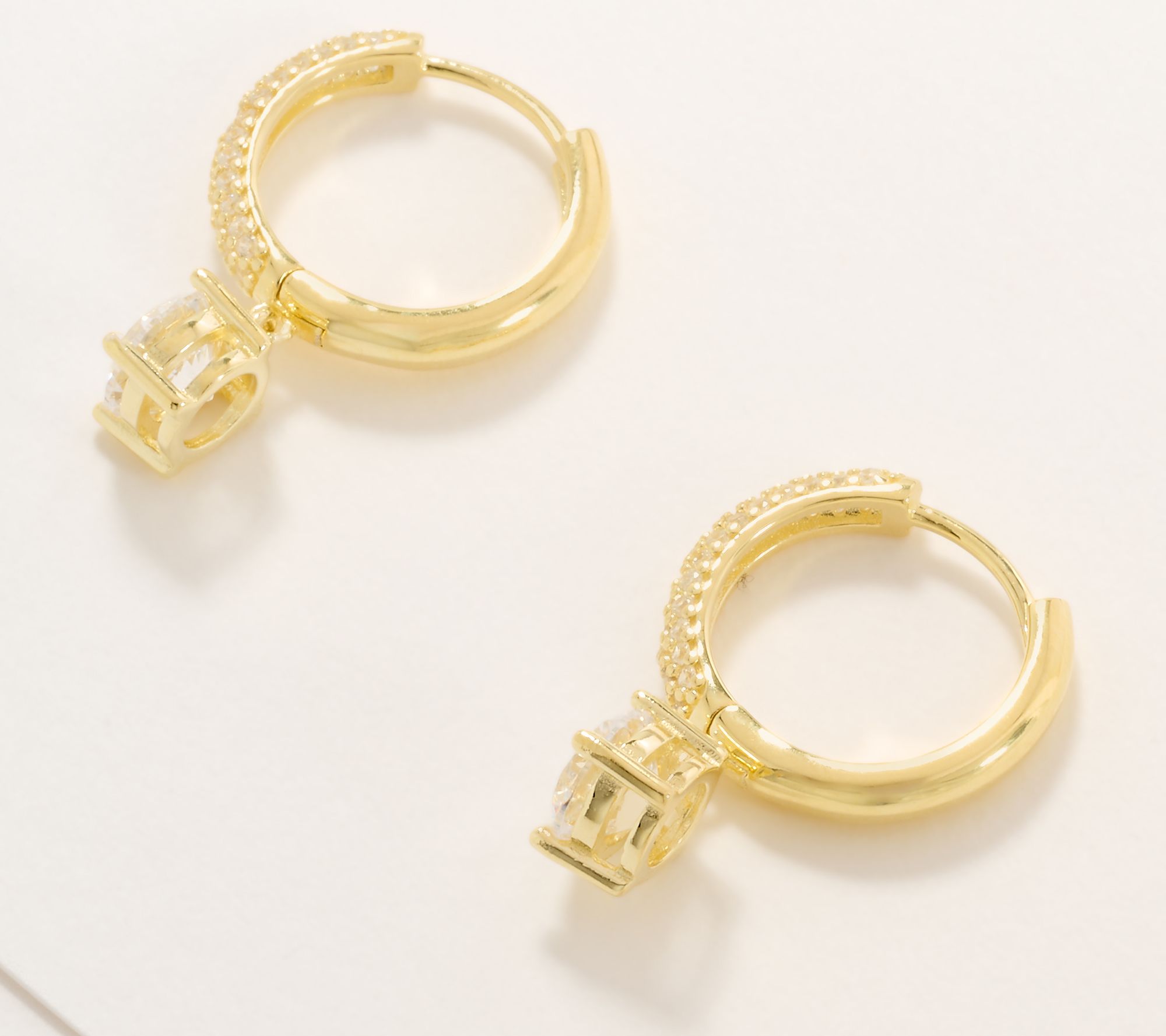 Diamonique Classics Pave Hoop with Dangle Stone Earrings