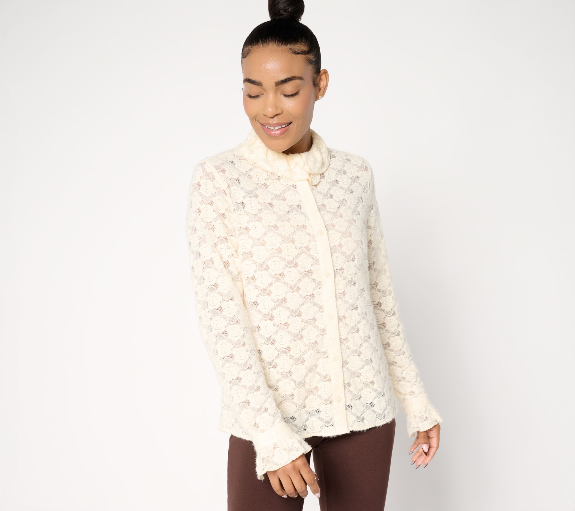 Studio Park x Sandra Bennett Woven Lace Button Front Blouse