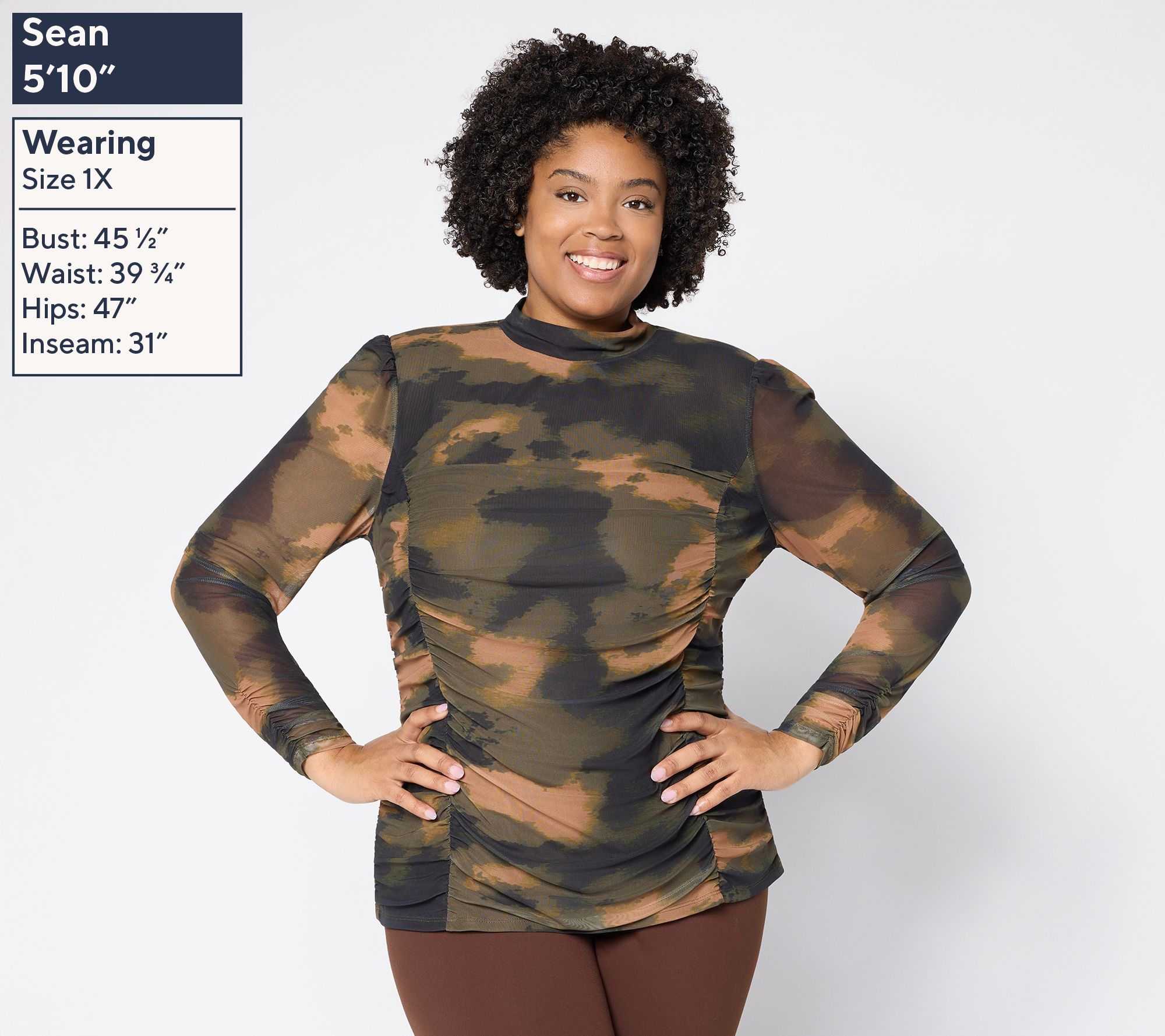 Mally Roncal Illusion Ruched Mock Neck Top