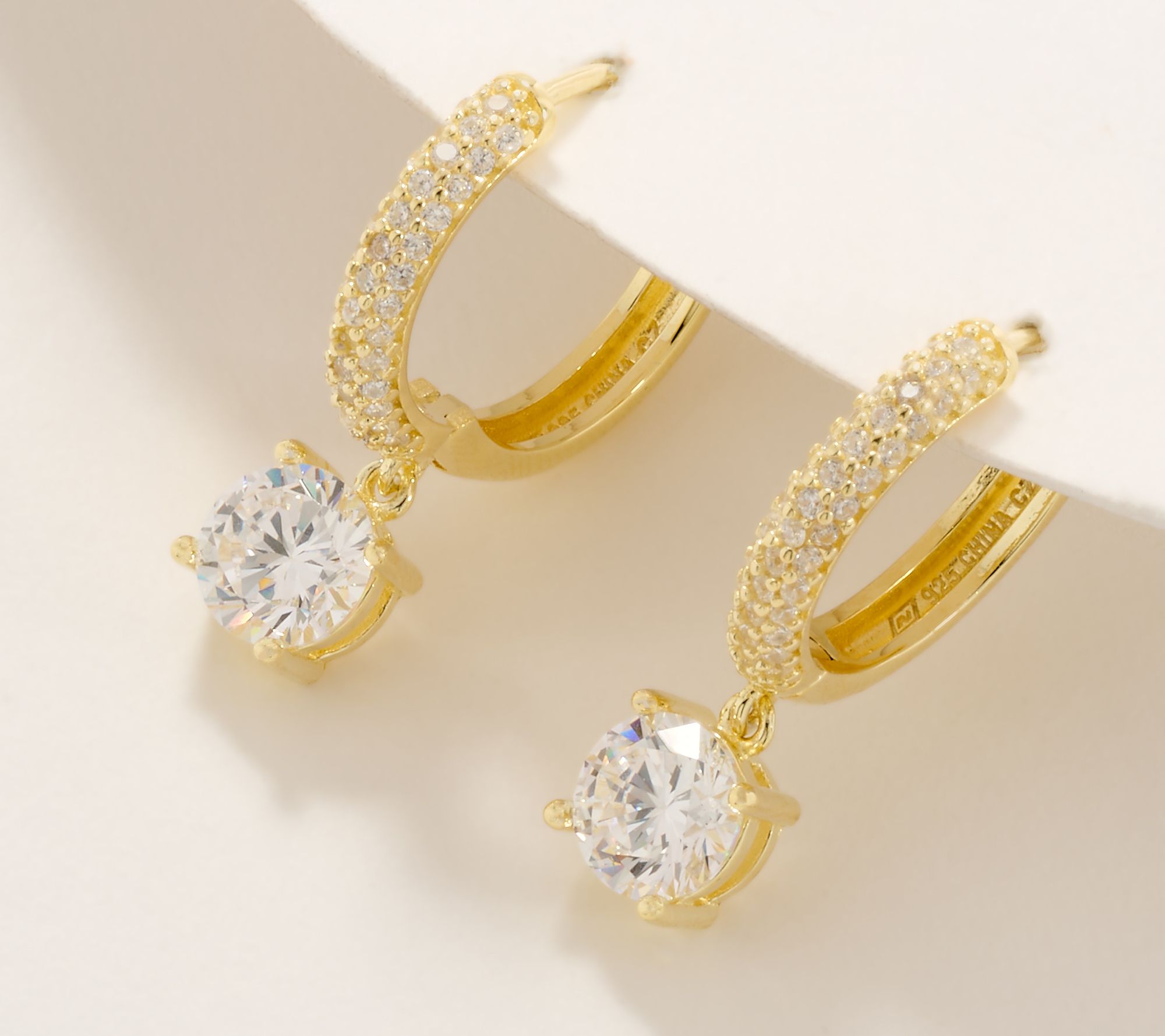 Diamonique Classics Pave Hoop with Dangle Stone Earrings