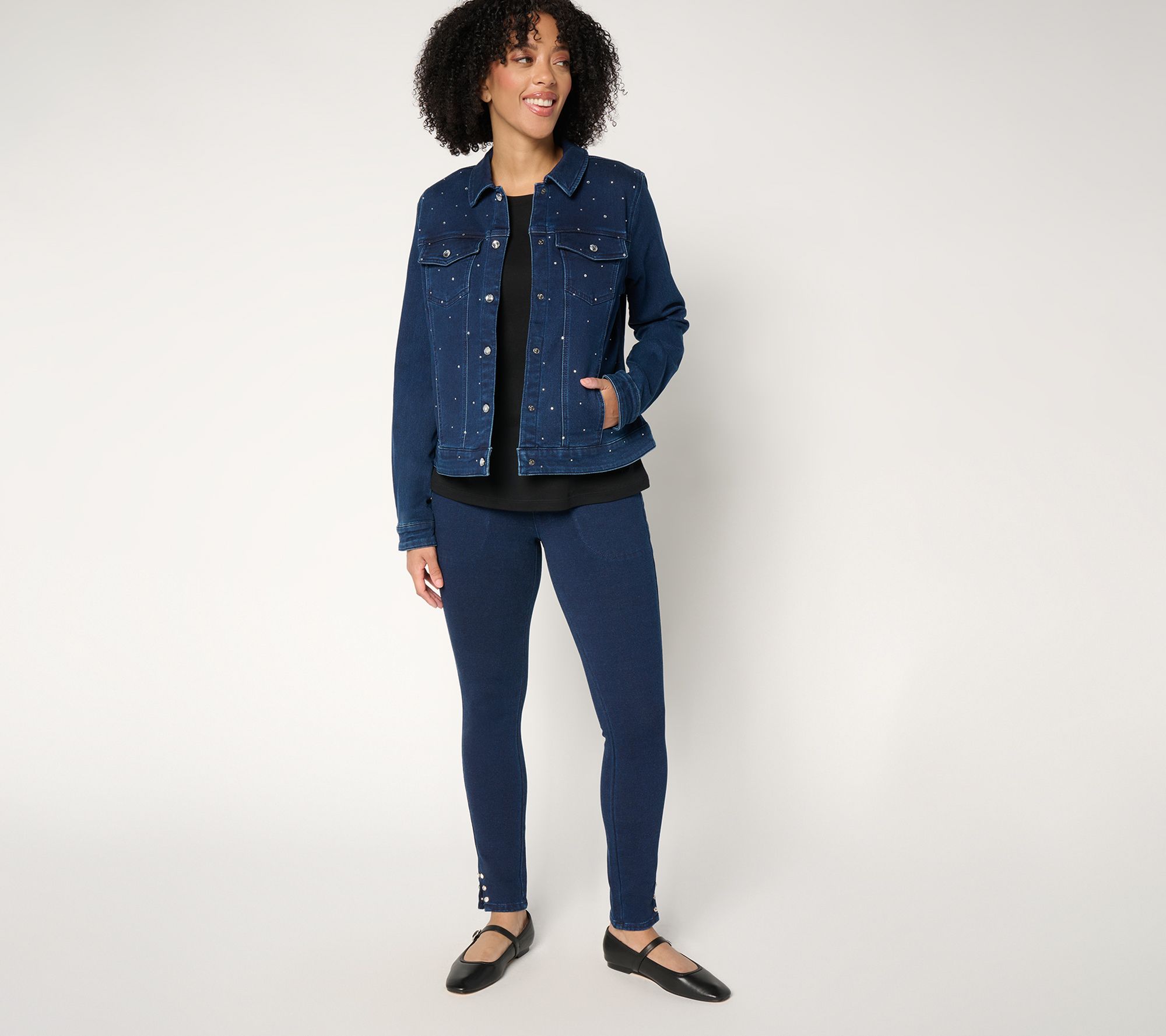 Quacker Factory DreamJeannes Short Flat Waist Jegging with Rhinestone