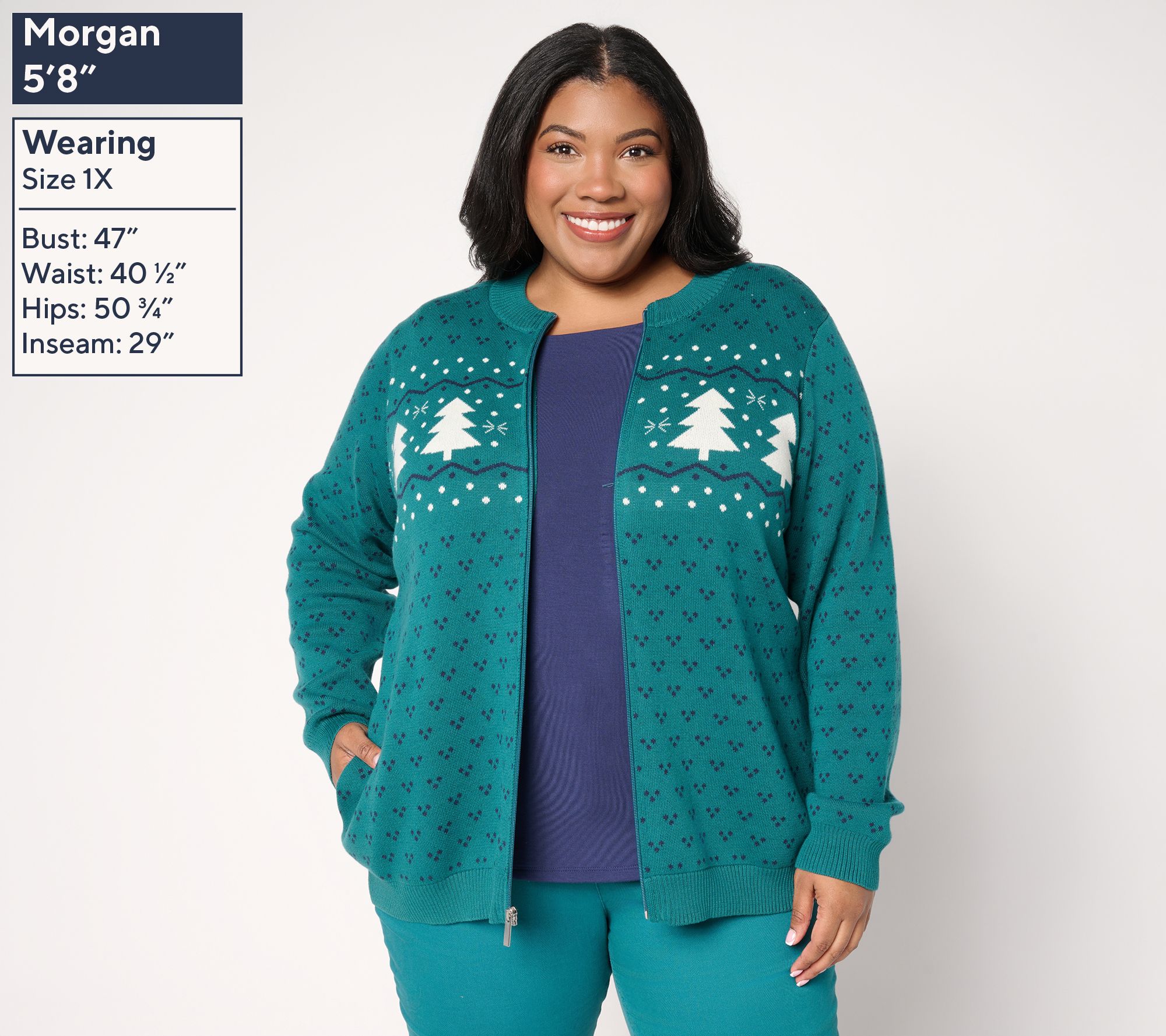 Denim & Co. Archives Zip Front Placed Motif Cardigan