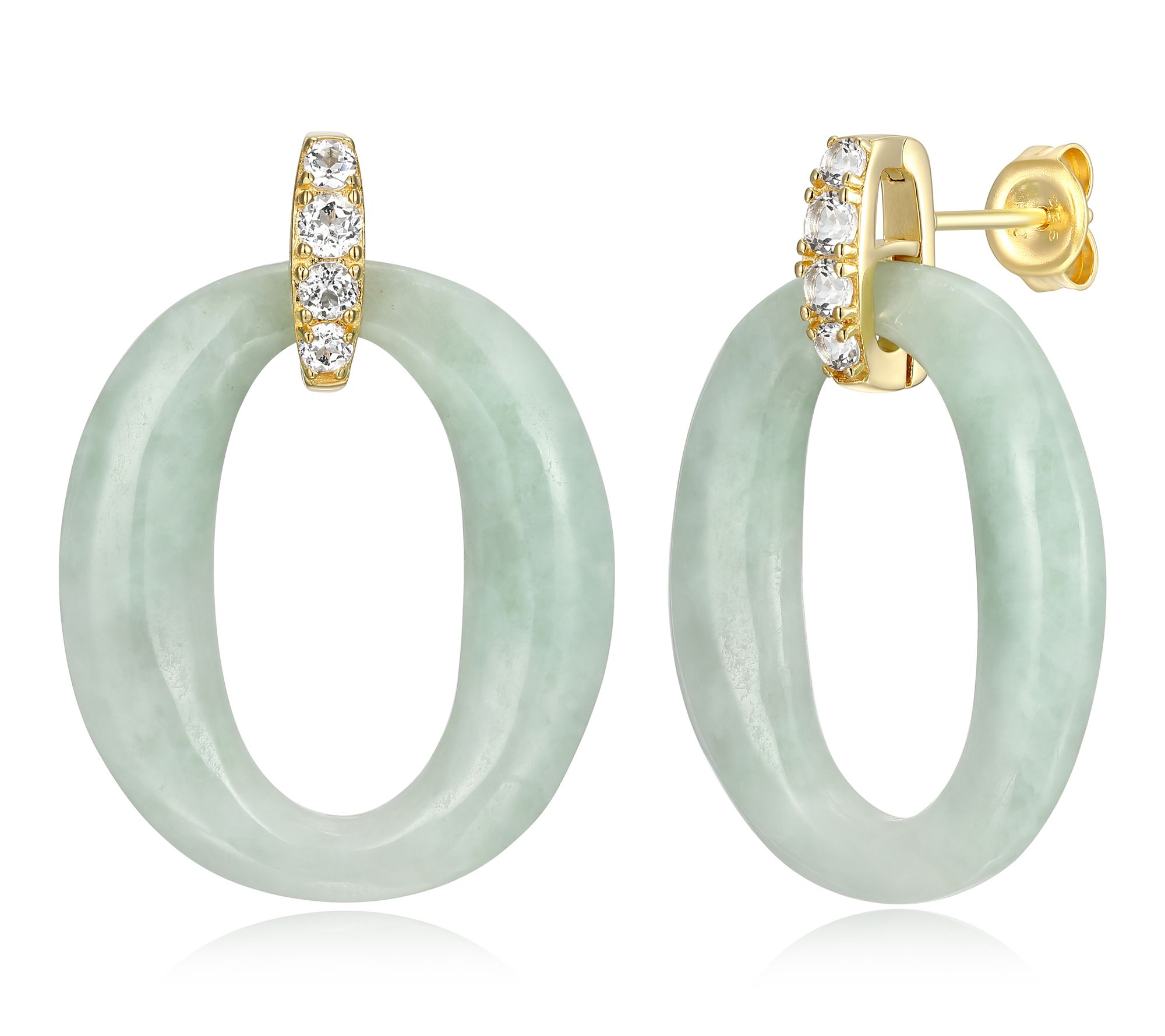 Dynasty Jade Open Circle Stud Earrings, 18K Gold Plated