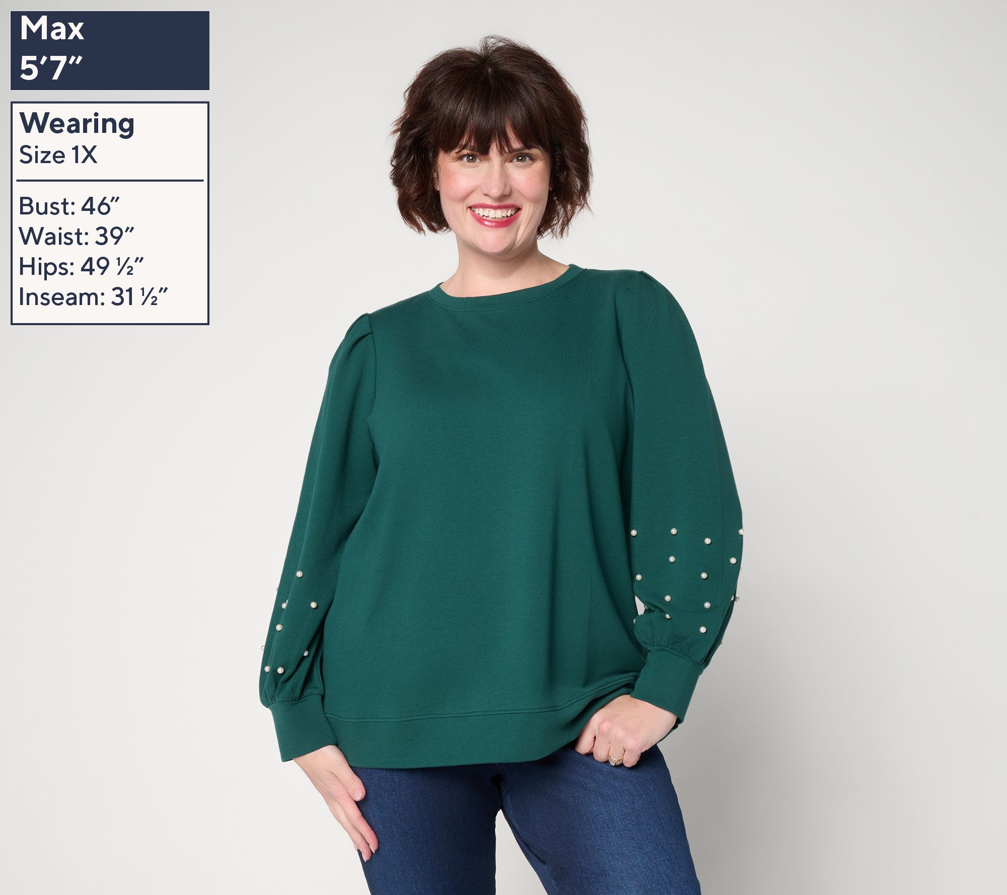 Jingle Belles by Kim Gravel Uptown Pearls Blouson Sleeve Sweatshirt