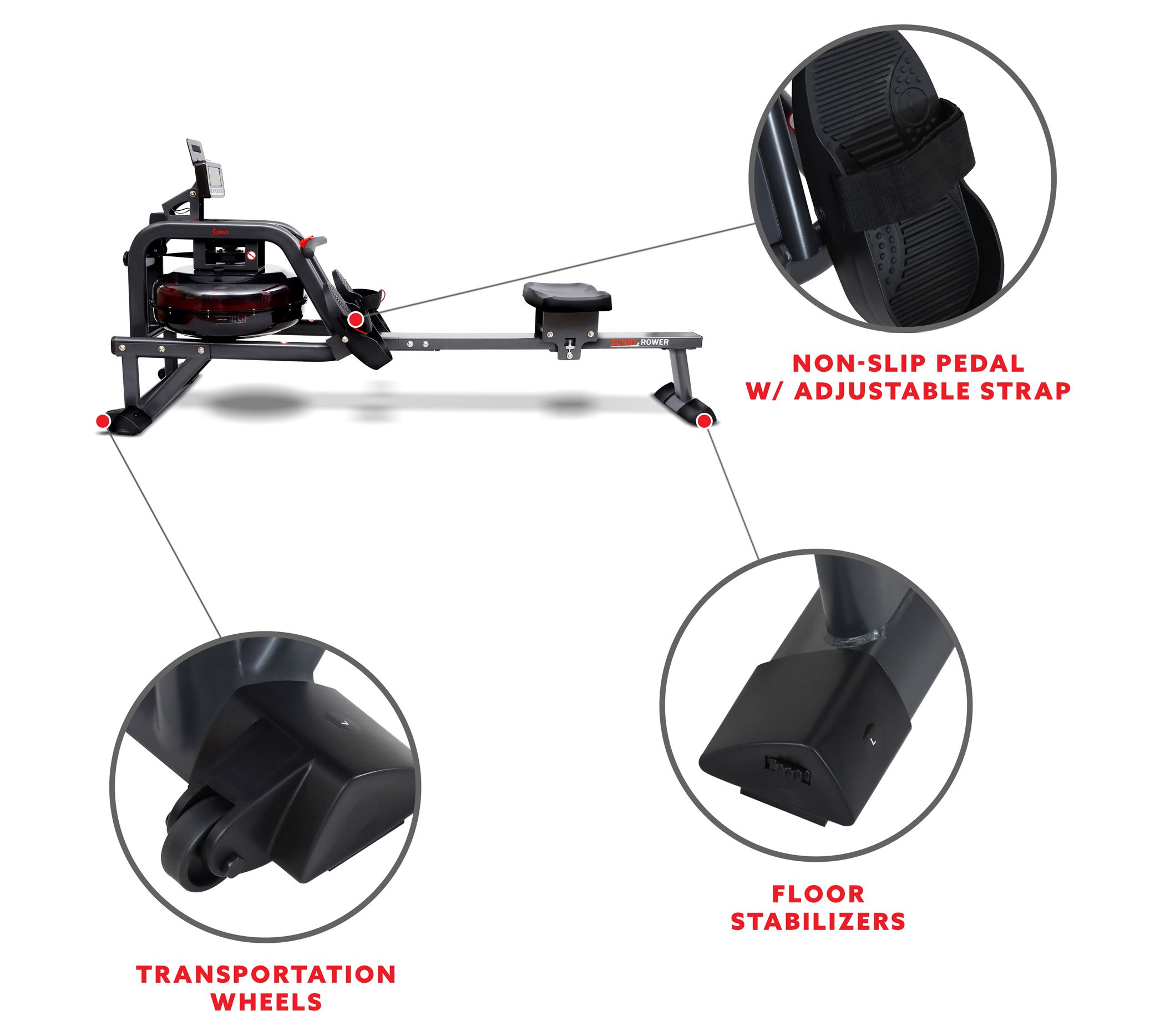 Sunny Health & Fitness Smart Obsidian Surge 500 m Water Rower