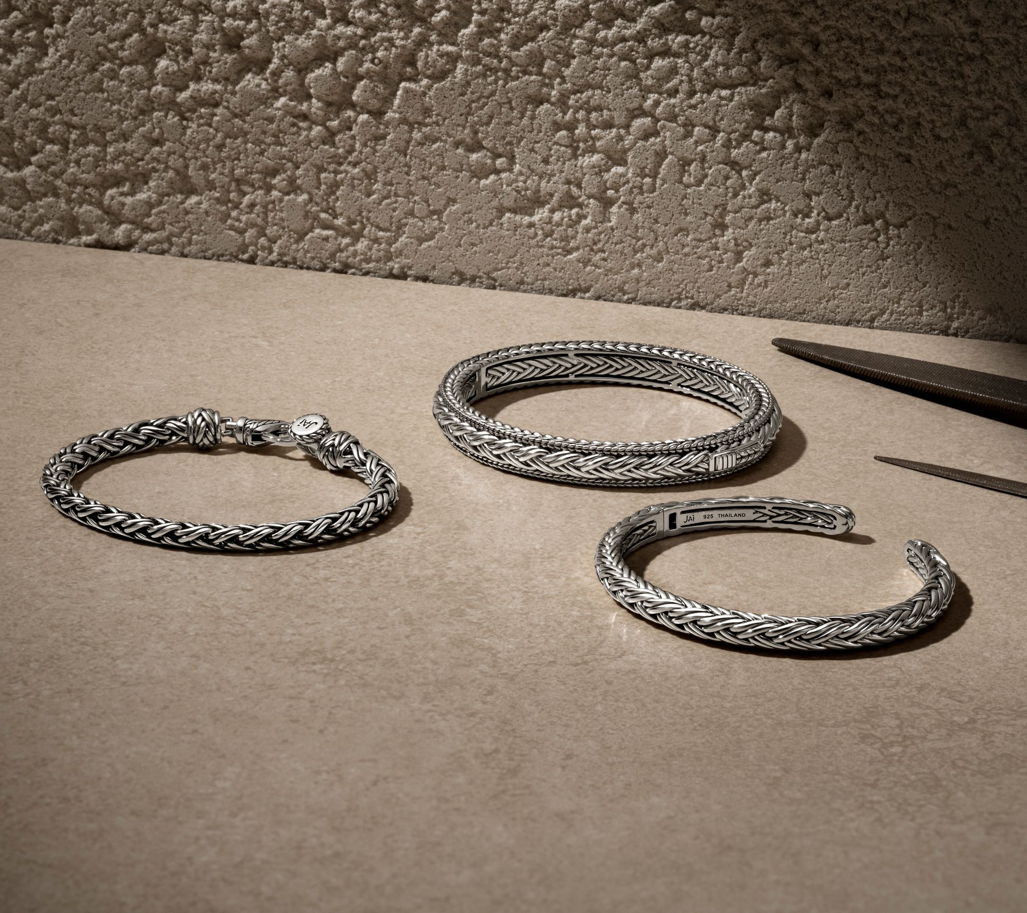 JAI Sterling Silver Legacy Woven Texture Bangle Bracelet, 36.5g