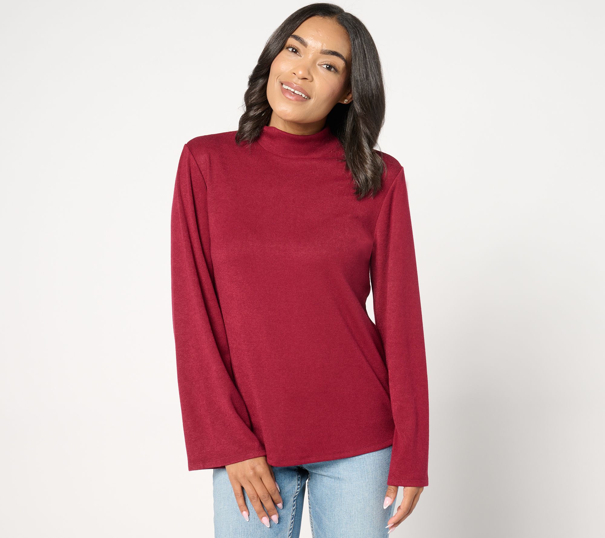 Dennis Basso Luxe Mock Neck Sweater with Bell Sleeves