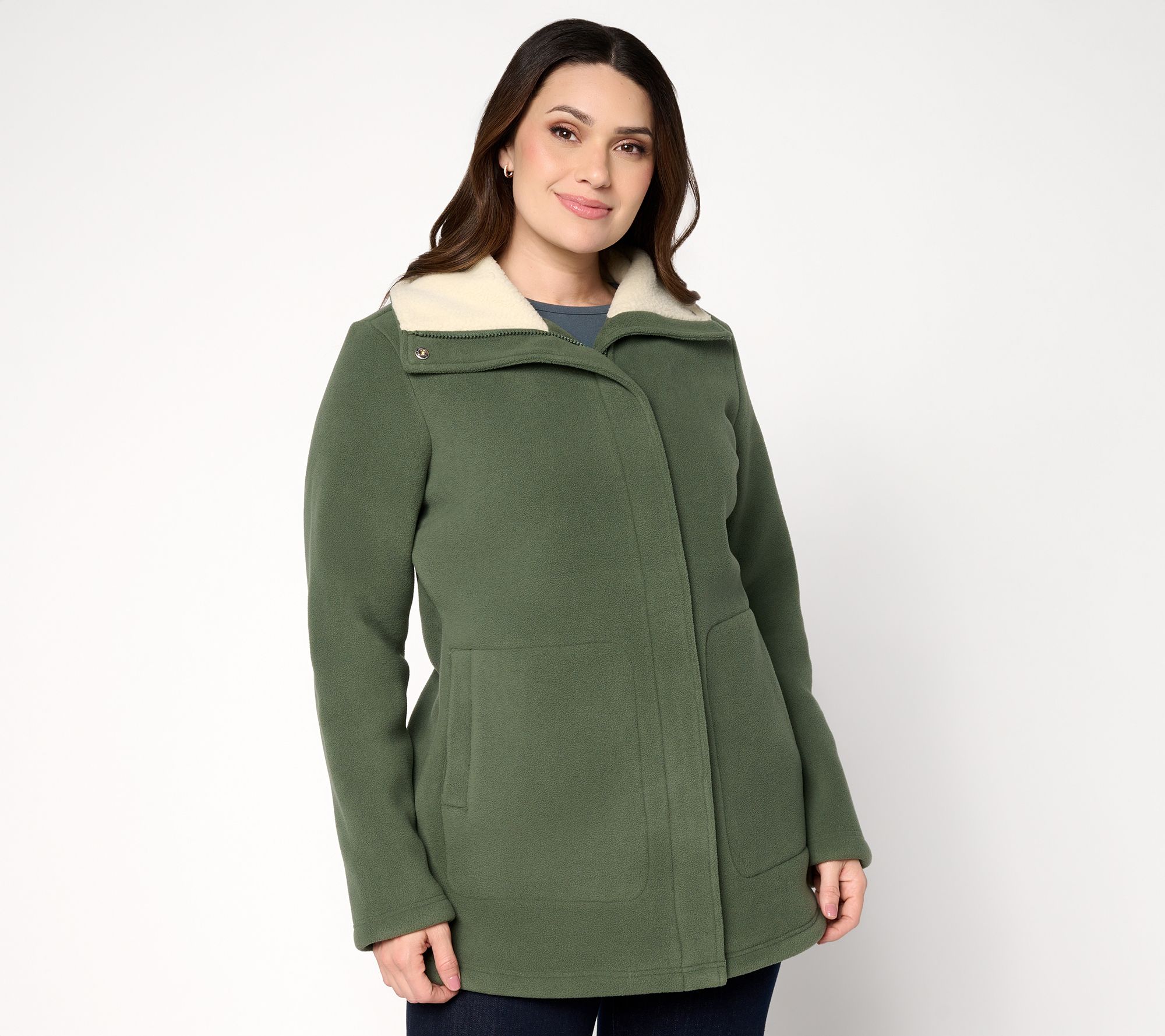 Denim & Co. Petite Fleece Bonded Sherpa Jacket with 2-Way Zip