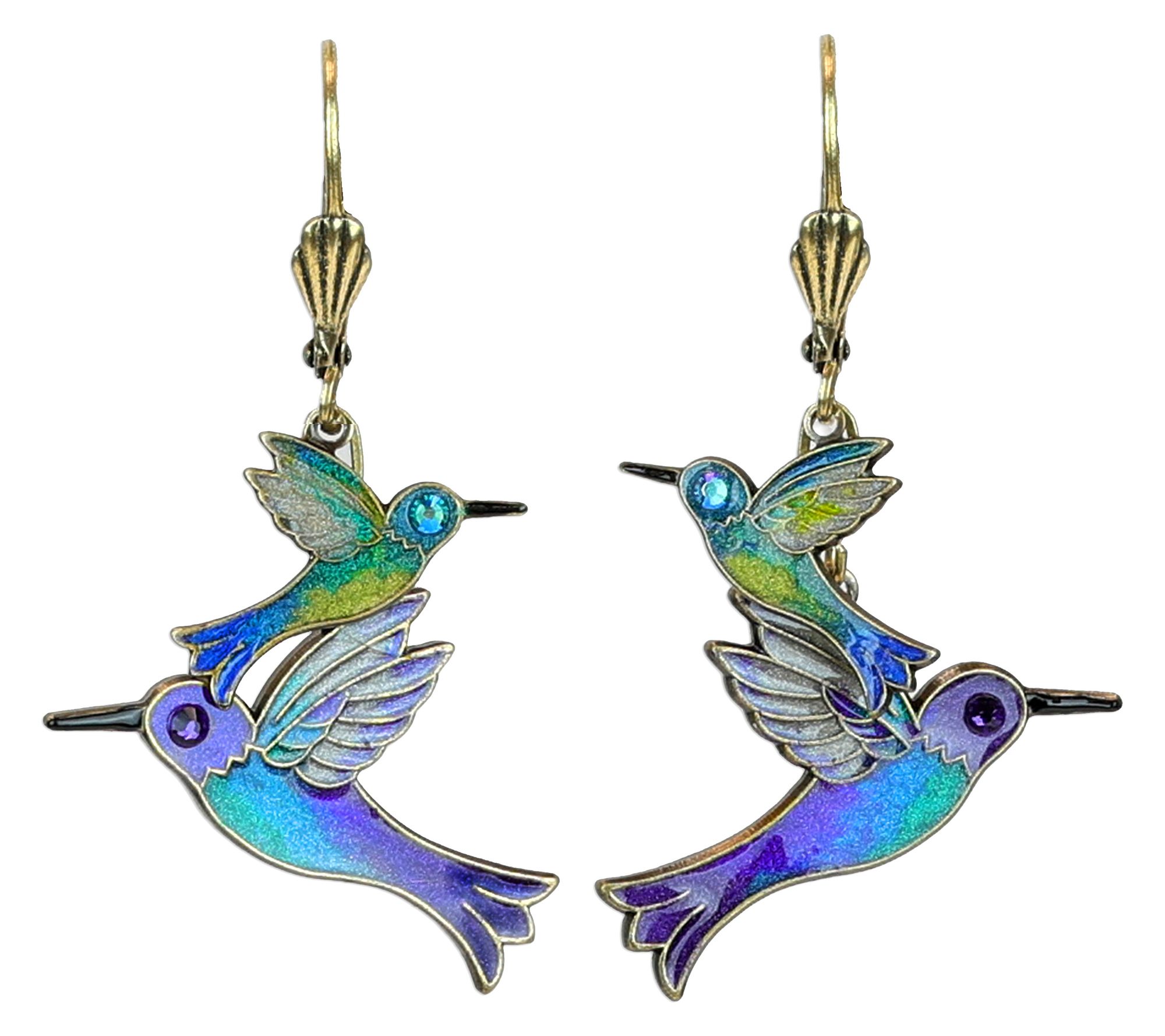 Anne Koplik Crystal Enamel Hummingbird Earrings