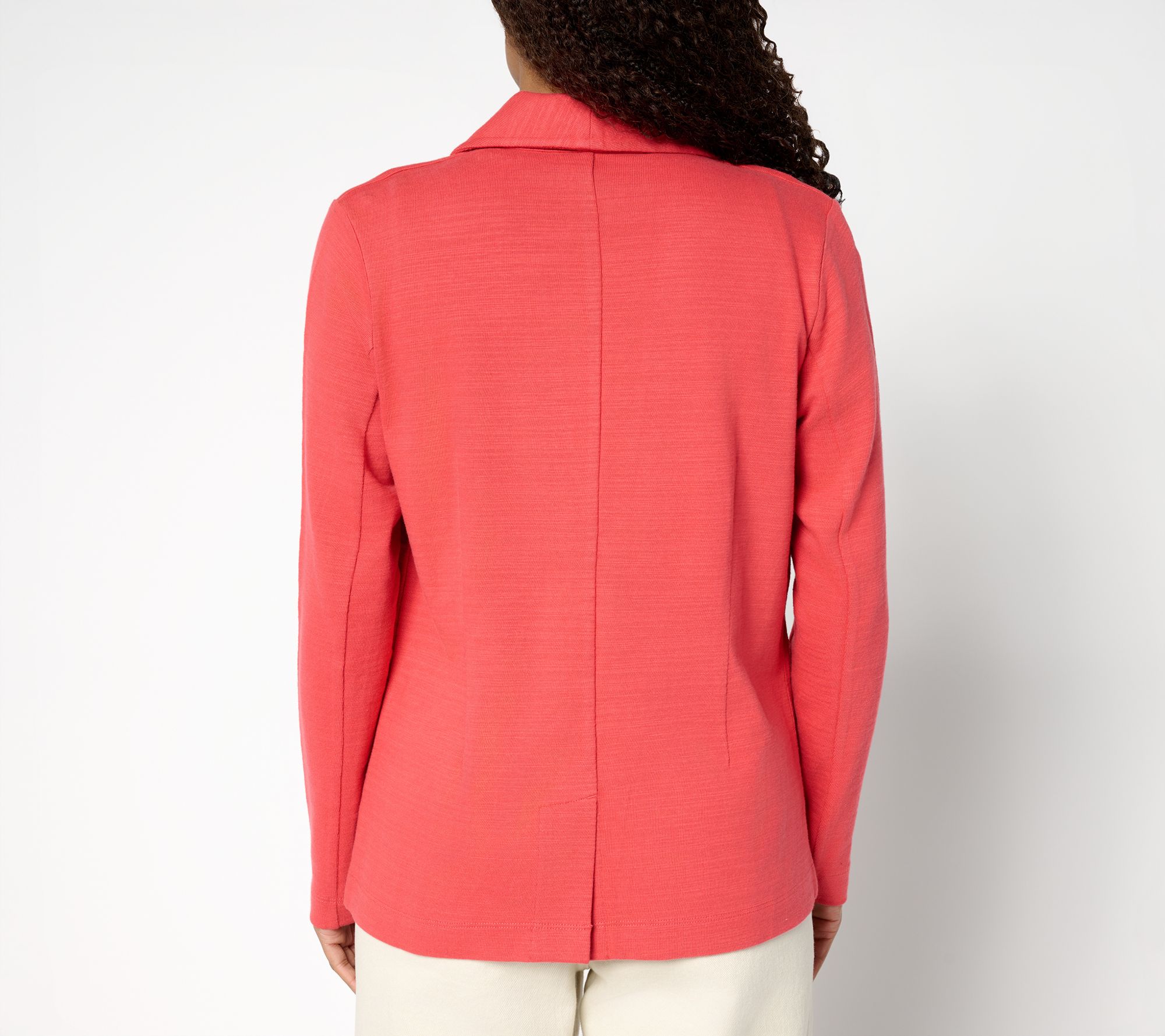 Denim & Co. Textured Cotton Button Front Blazer with Pockets