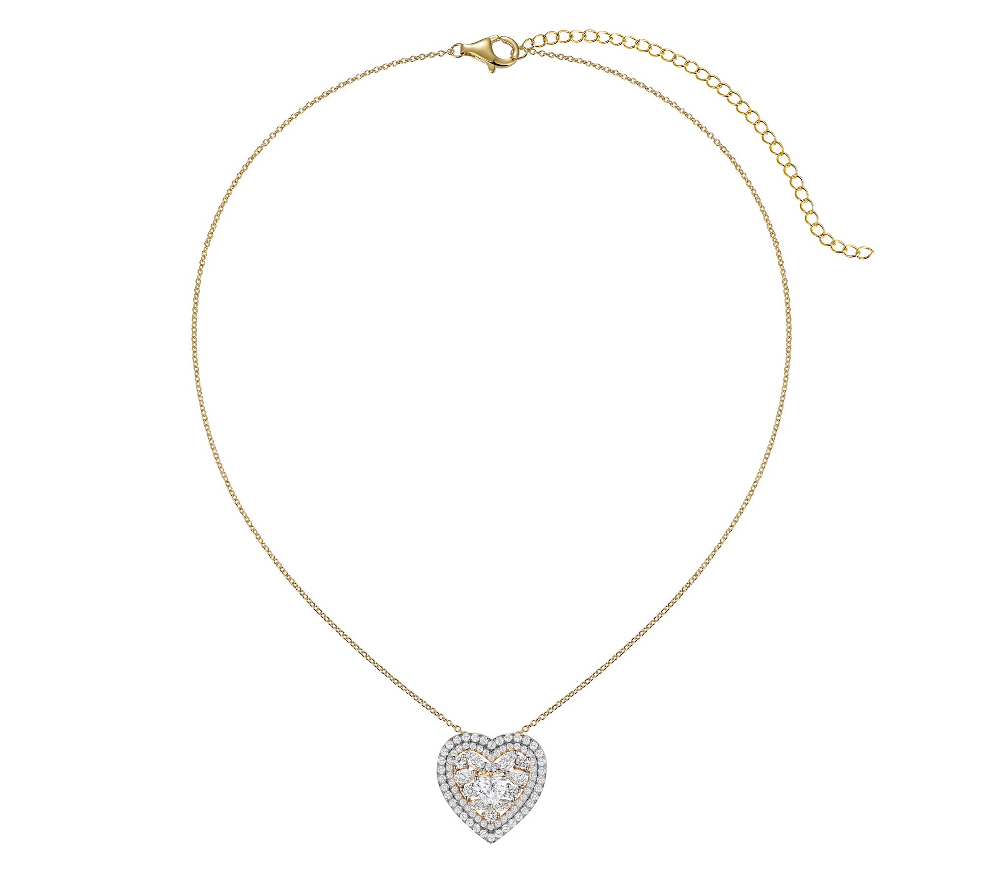 Diamonique x Jennifer Miller Heart Cluster Necklace, Sterling