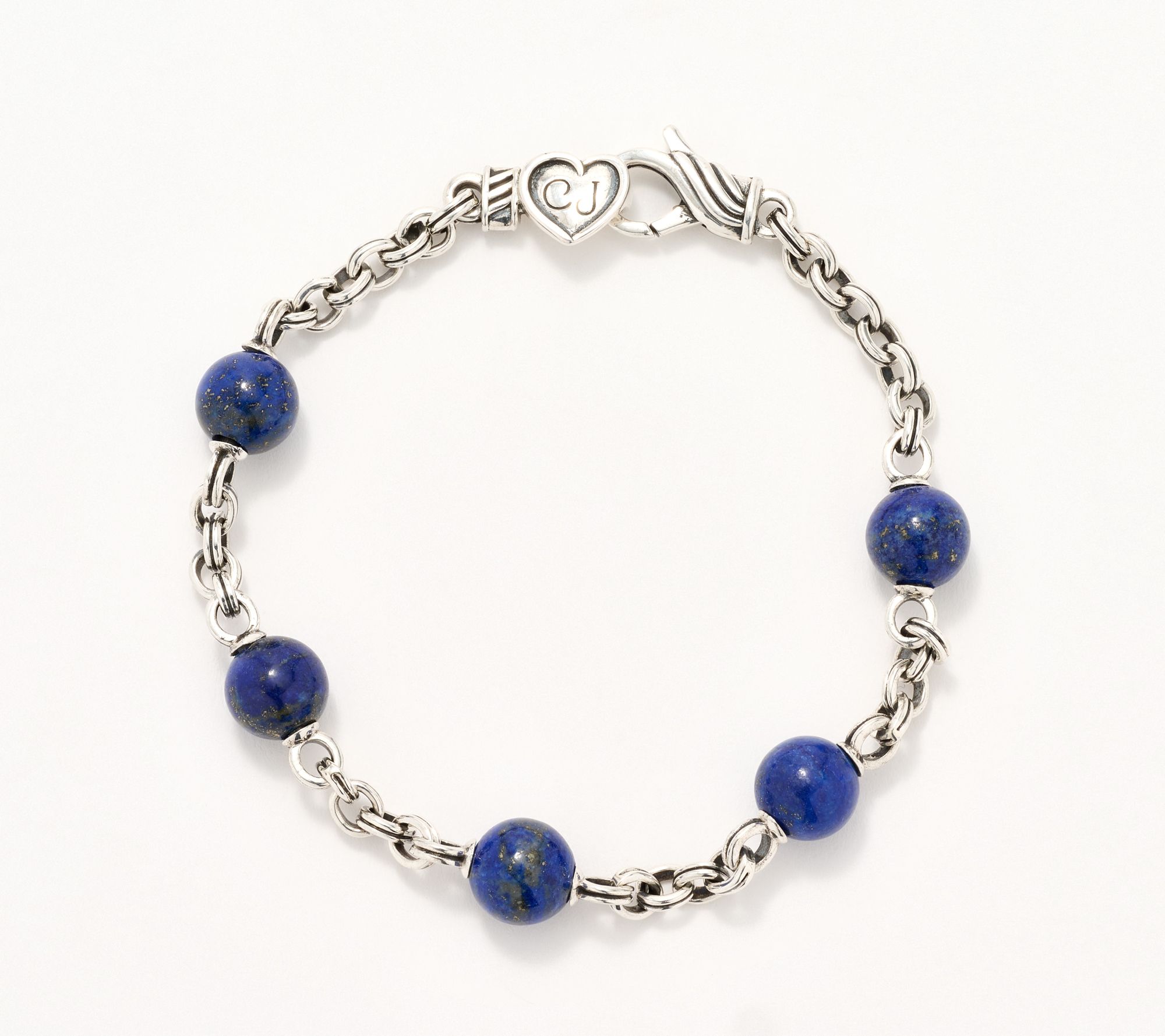 Christian James Gemstone Sterling Silver Bead Double Rolo Bracelet