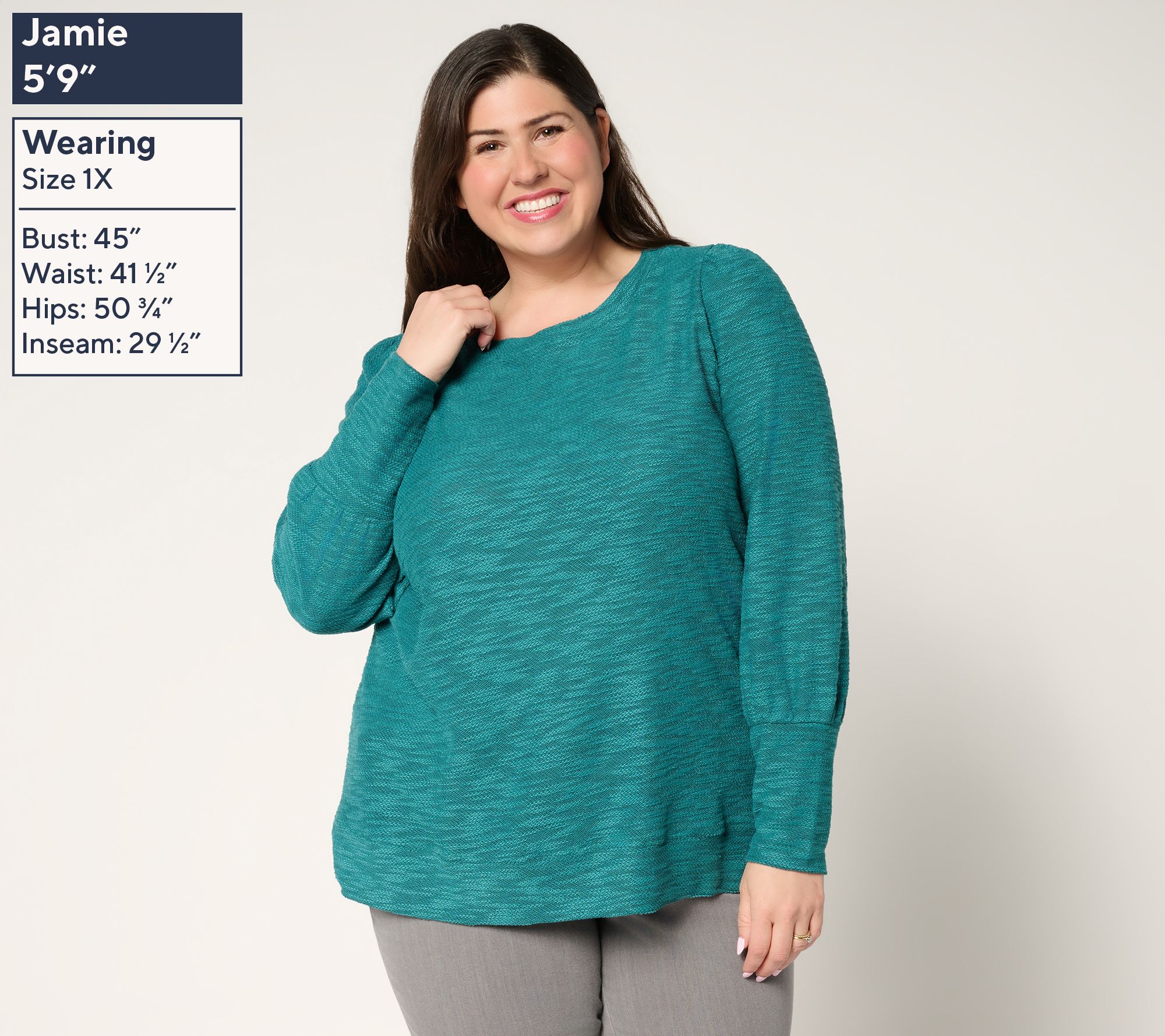 Belle by Kim Gravel Sweatshirt Slub Crewneck Bishop Slv Top