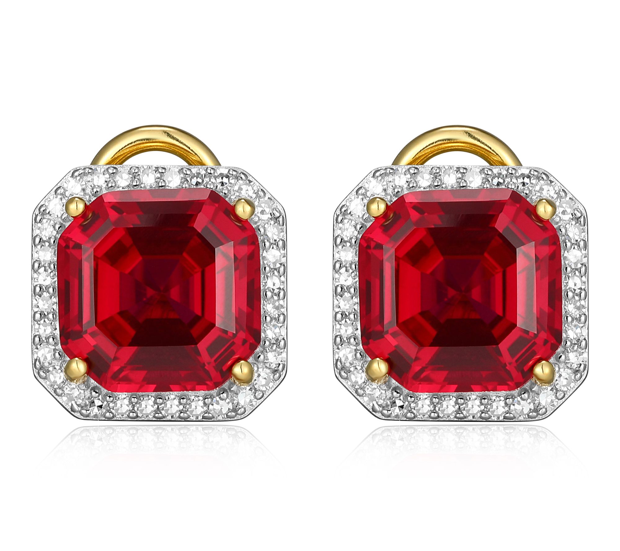 LuxLab Grown Ruby & Diamond Earrings, Sterling Silver