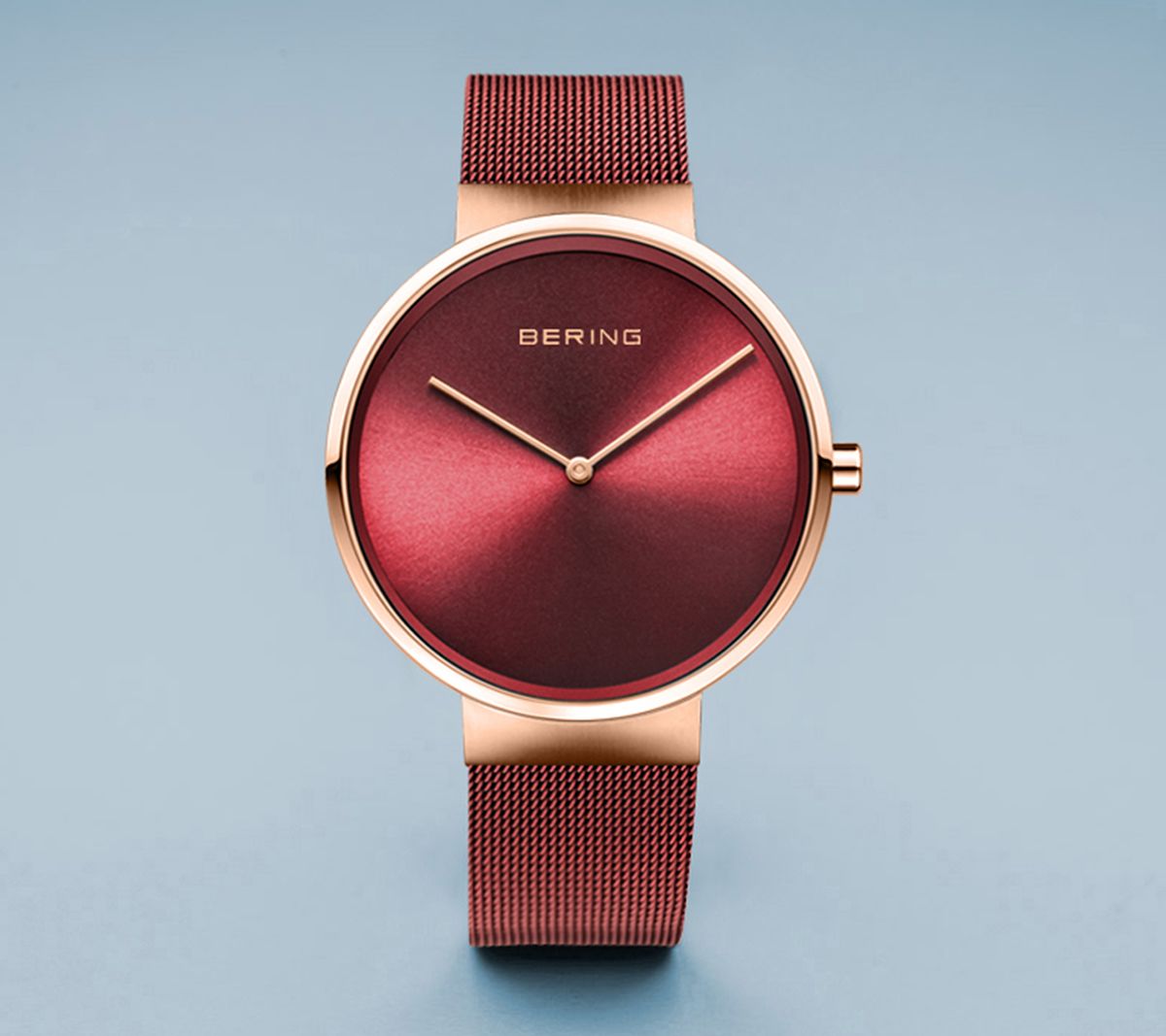 Bering Unisex Red Sunray Dial Milanese BraceletWatch