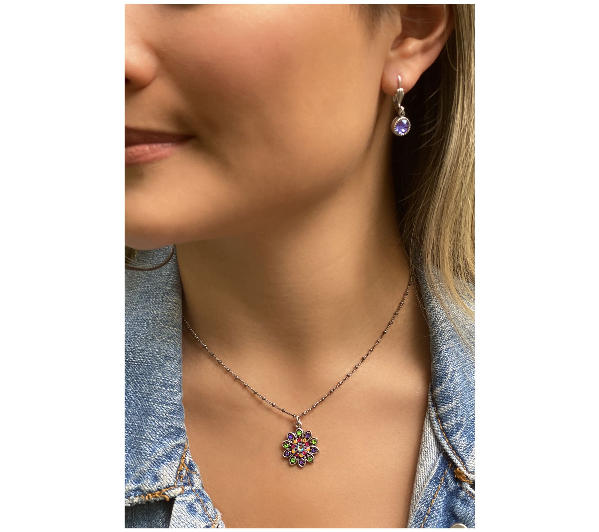 Anne Koplik Crystal Lace Floral Necklacew/ Earrings