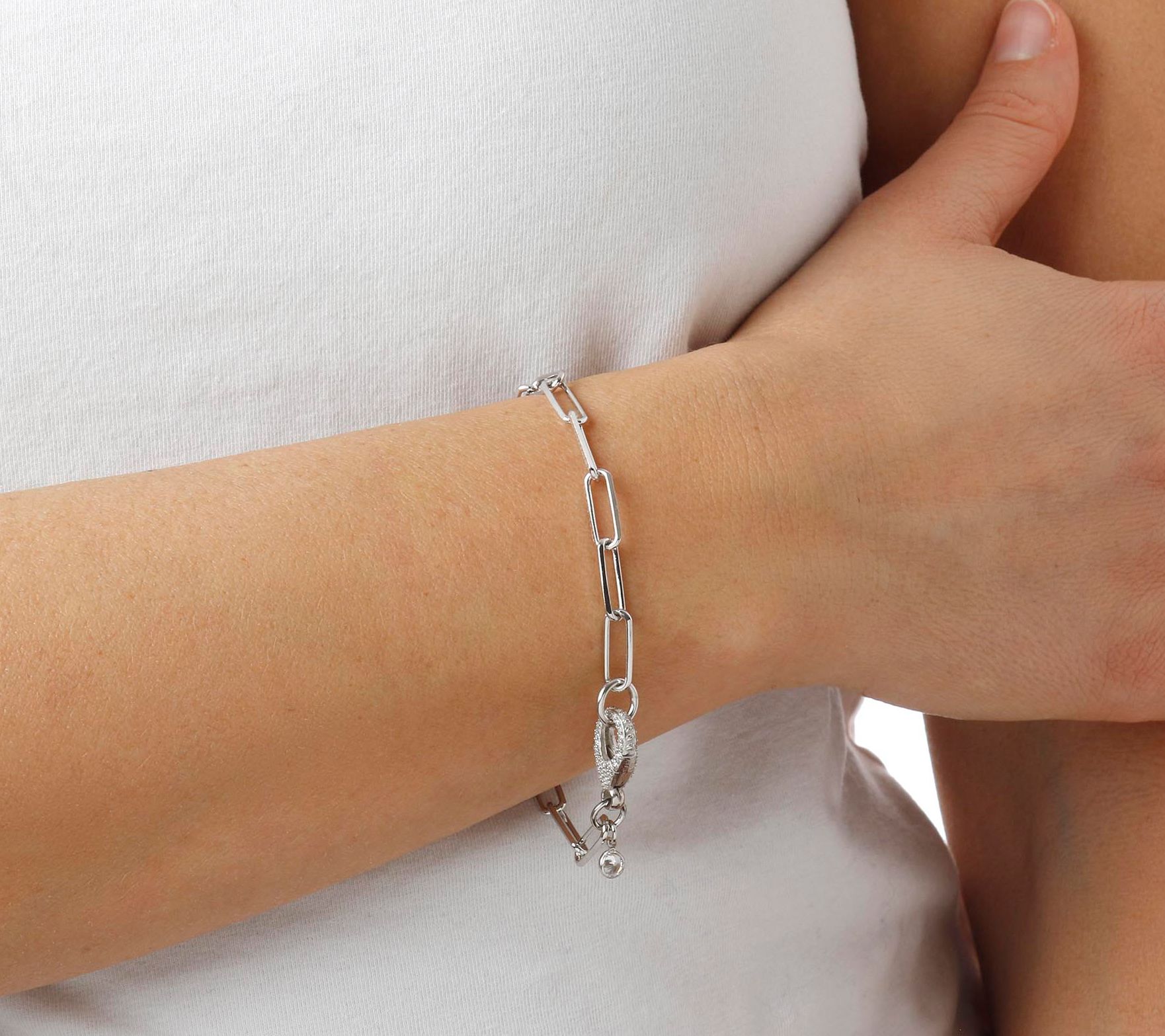 Diamonique Paperclip Link Bracelet, Sterling Si lver