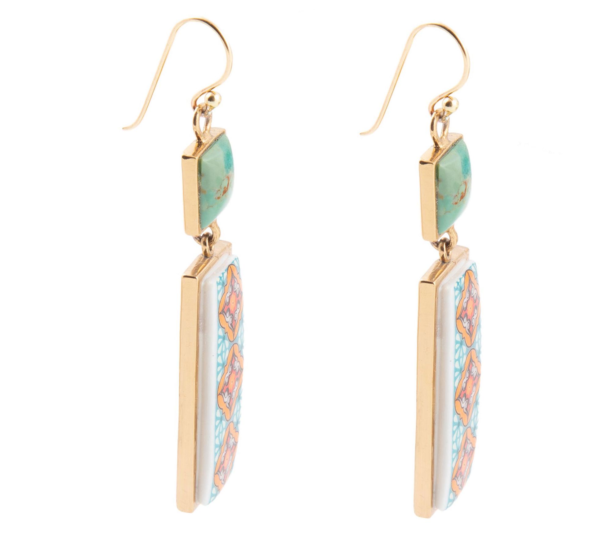 Barse Artisan Crafted Blue Turquoise Tile Dangle Earrings