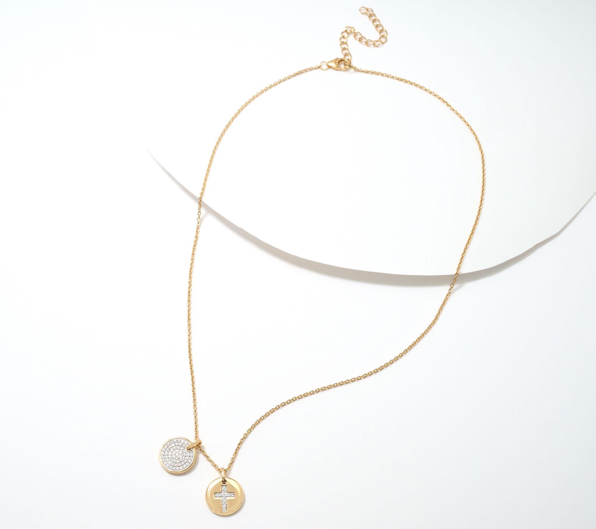 Diamonique Cross Charm Pendant Necklace, Sterling Silver