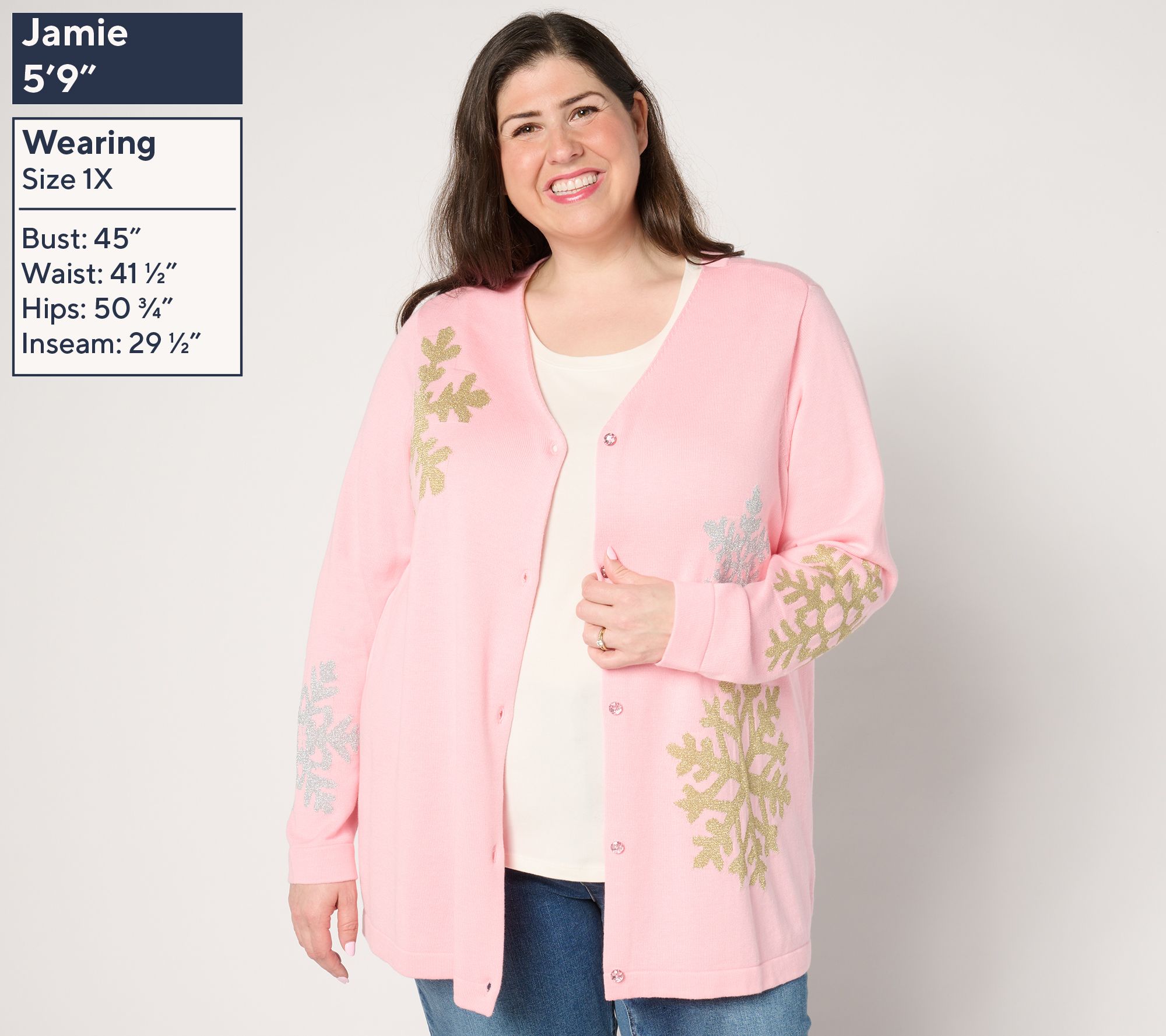 Quacker Factory Snow Day V-Neck Intarsia Sweater Cardigan