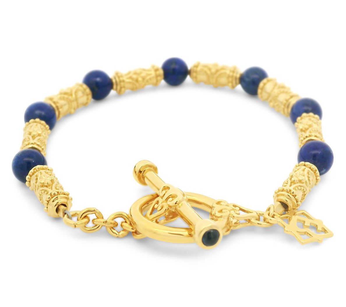 Elyse Ryan 14K Gold Clad Lapis Bali Station Bracelet