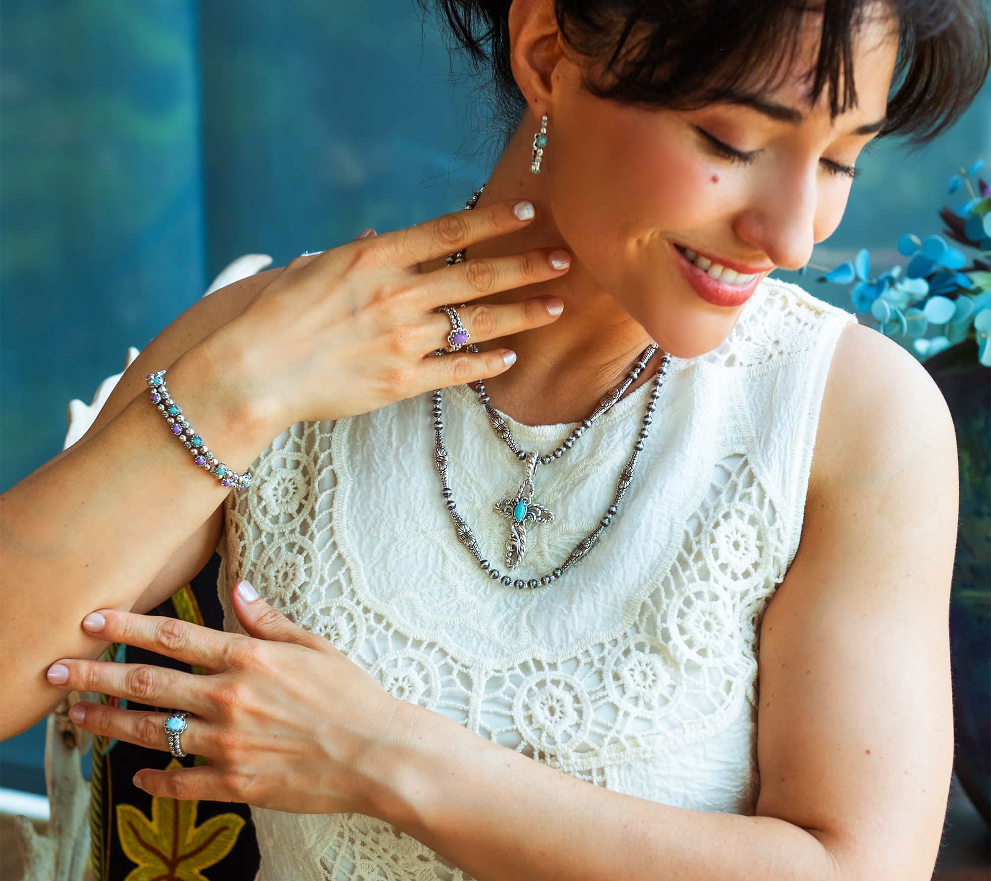 American West Sterling Silver Desert Flower Tennis Bracelet