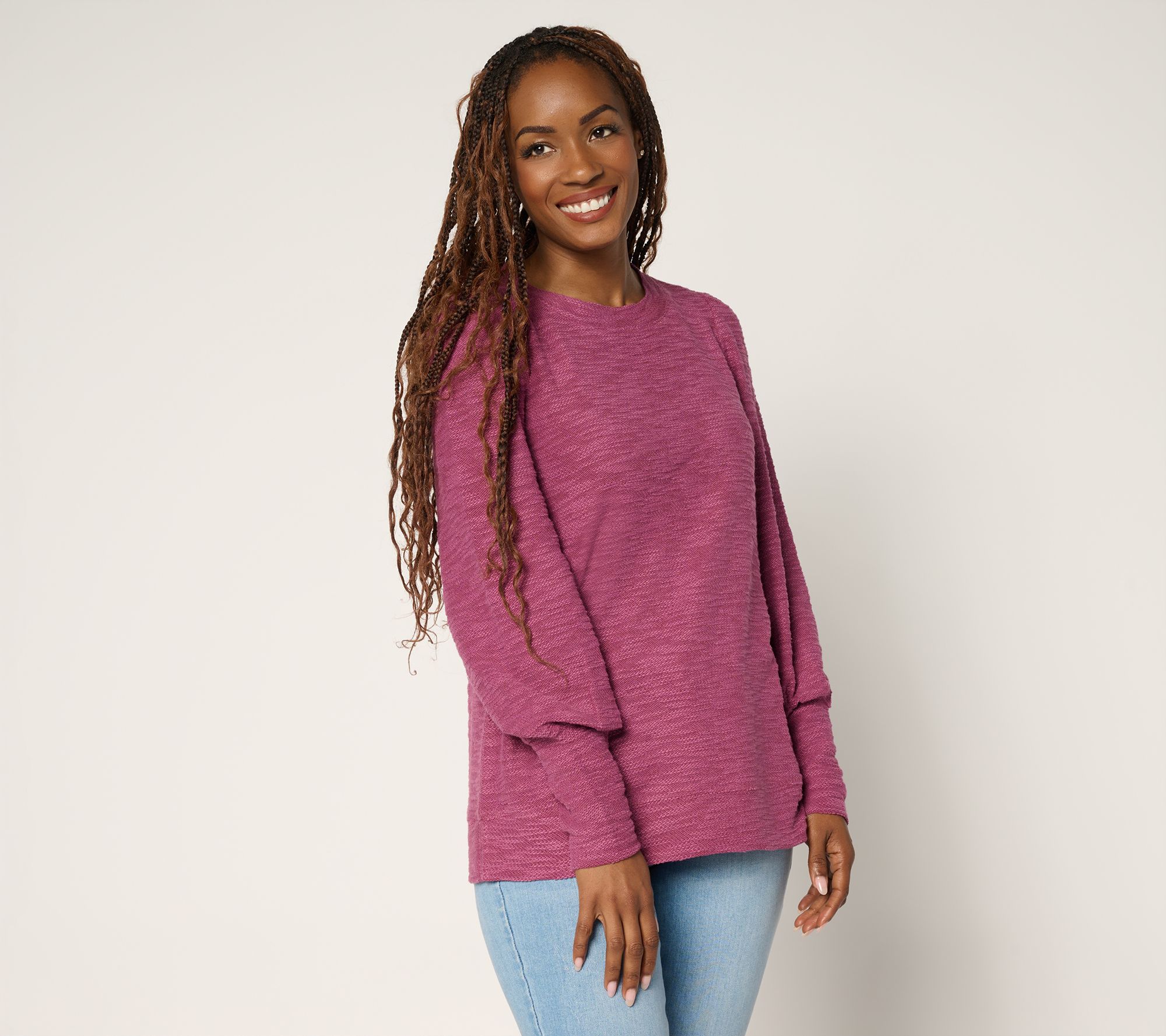 Belle by Kim Gravel Sweatshirt Slub Crewneck Bishop Slv Top