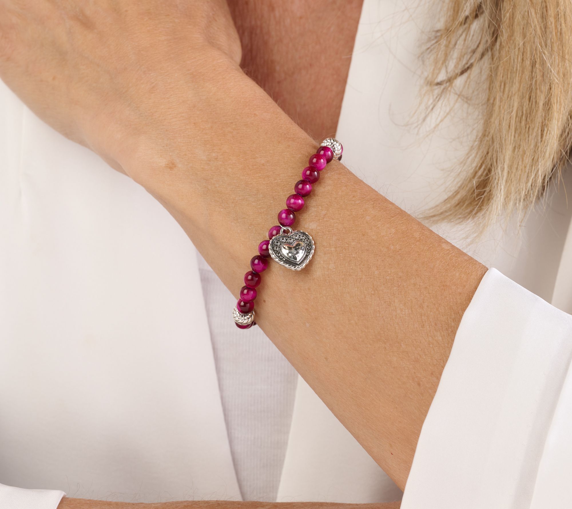 JAI Sterling Silver Figurative Gemstone Bead Charm Bracelet