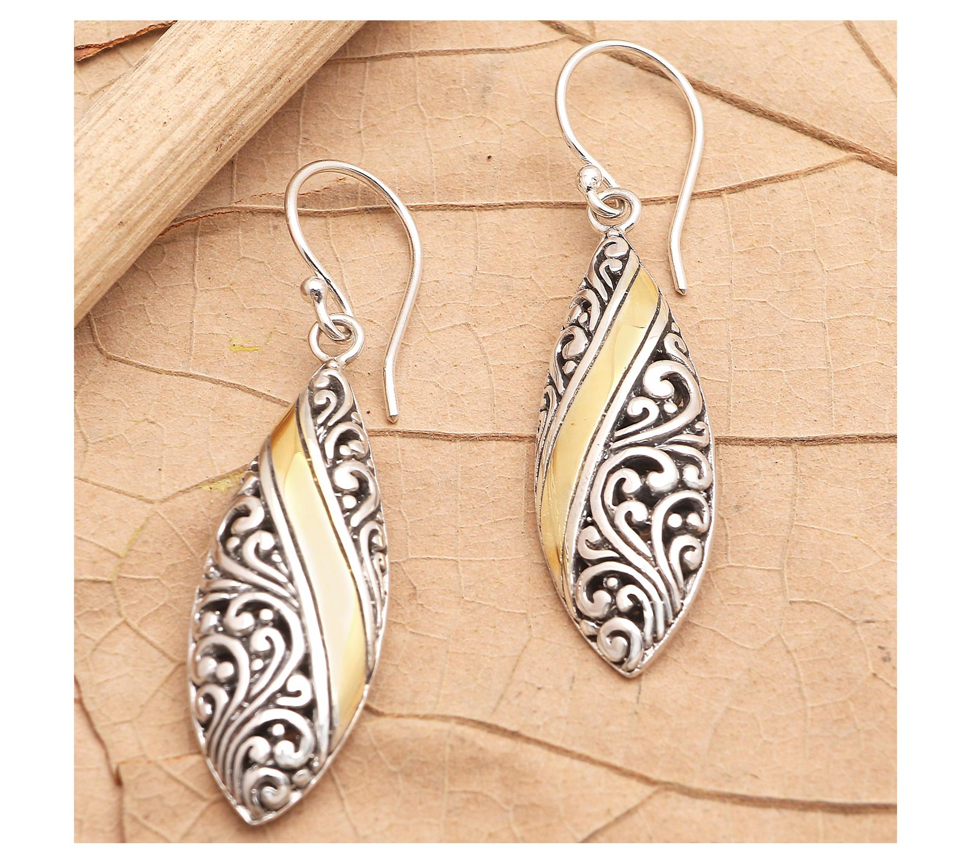 Novica Artisan Crafted Two-Tone Scrollwork Dangle Earrings